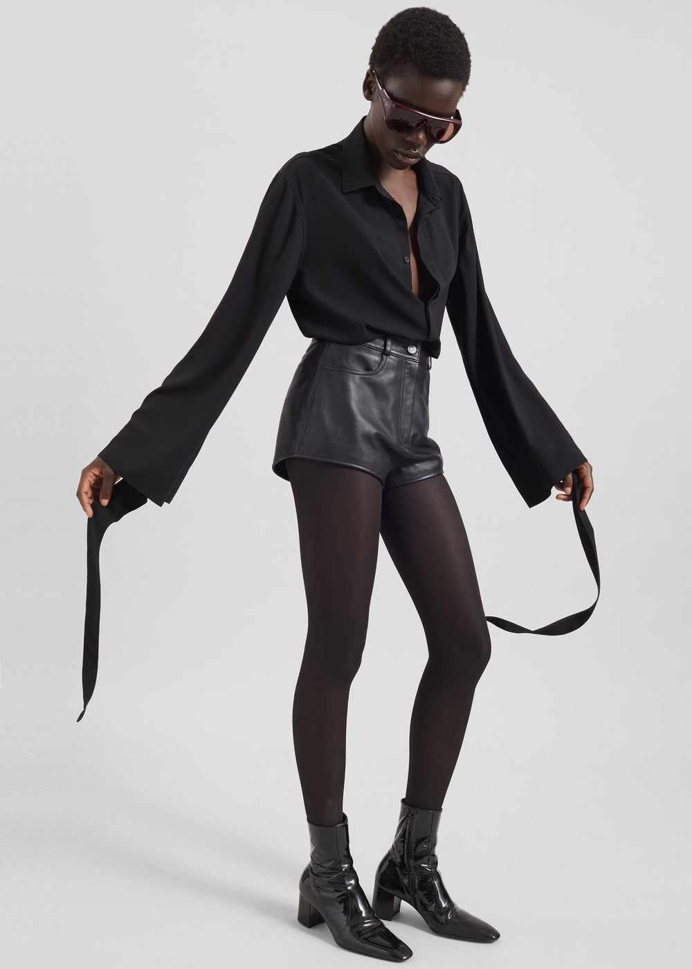 Verlin Sheer Chiffon Tie Cuff Shirt - Black