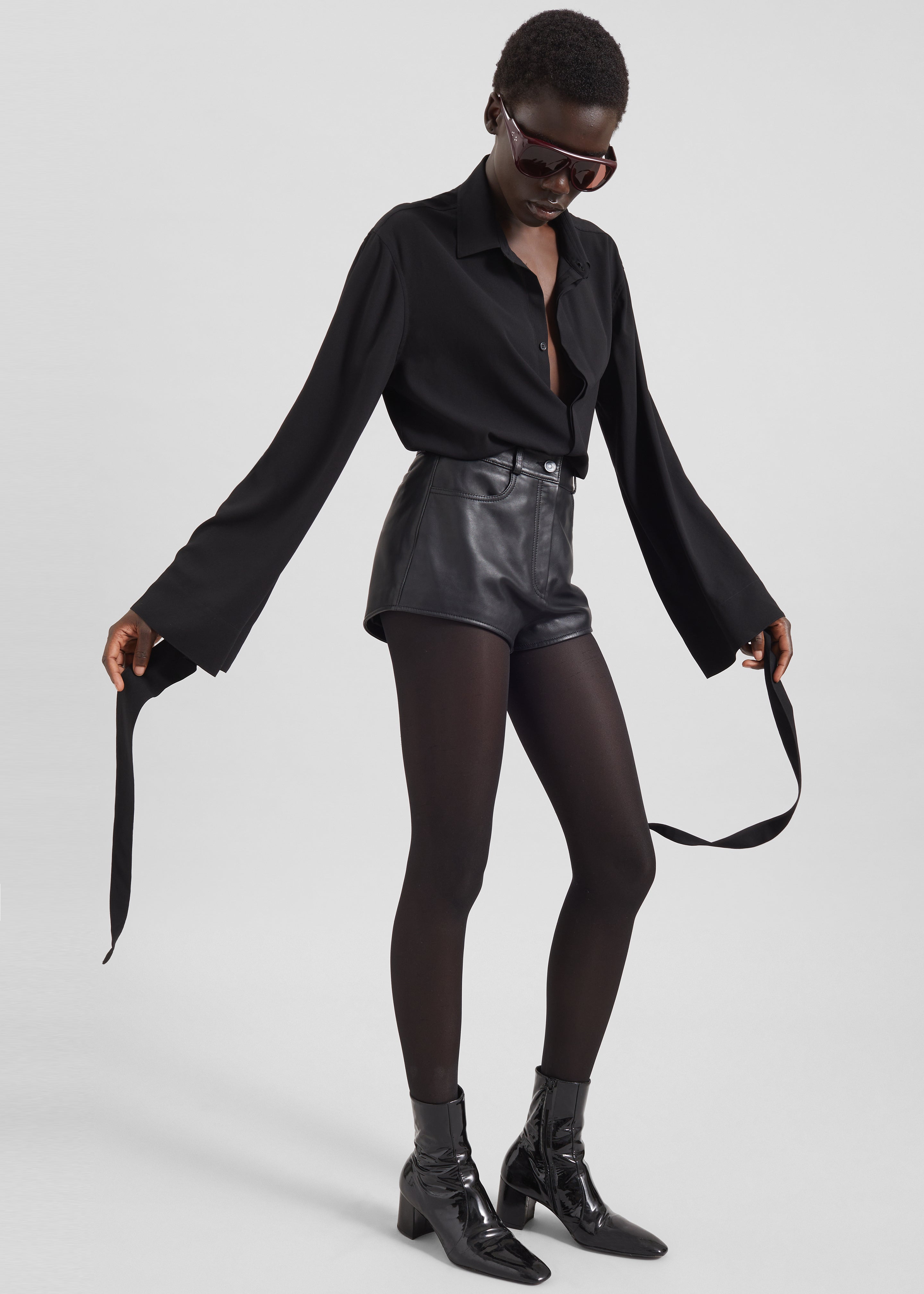 Verlin Sheer Chiffon Tie Cuff Shirt - Black - 1