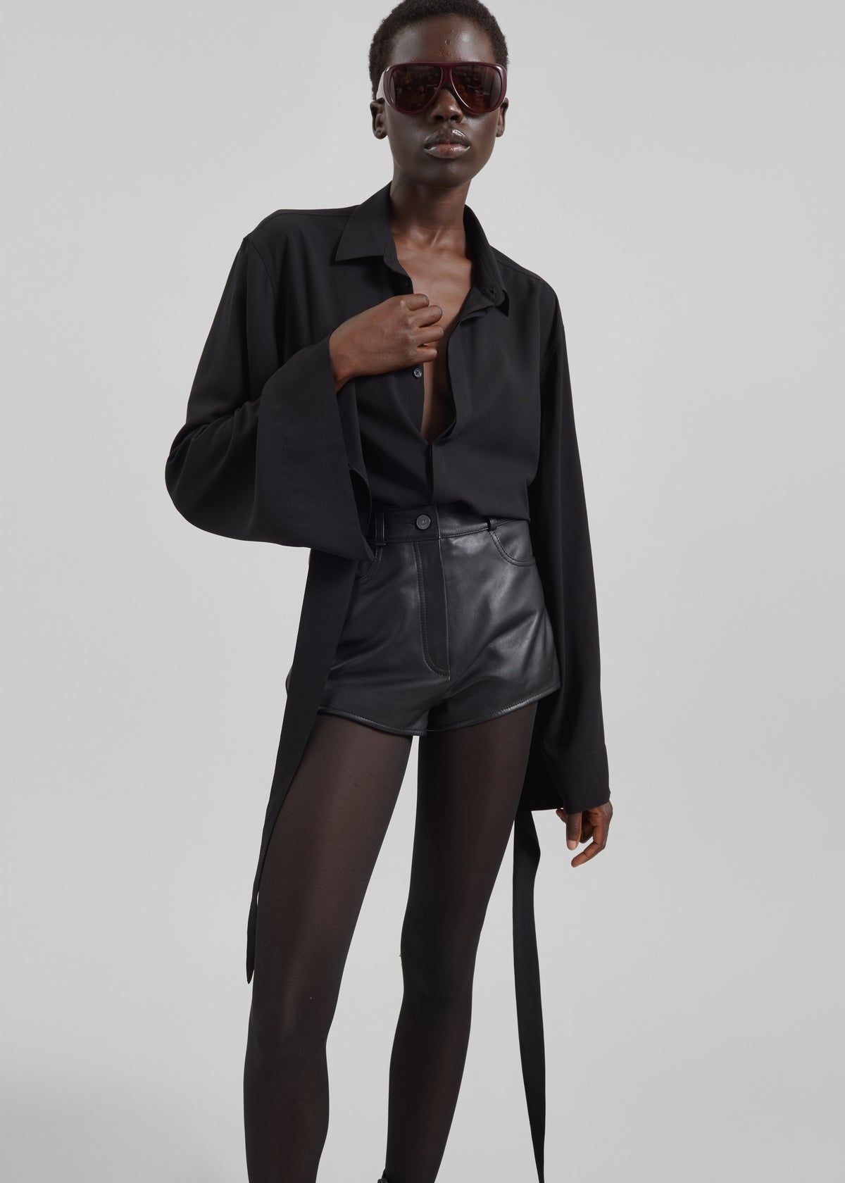 Verlin Sheer Chiffon Tie Cuff Shirt - Black - 8