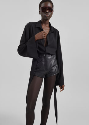 Verlin Sheer Chiffon Tie Cuff Shirt - Black