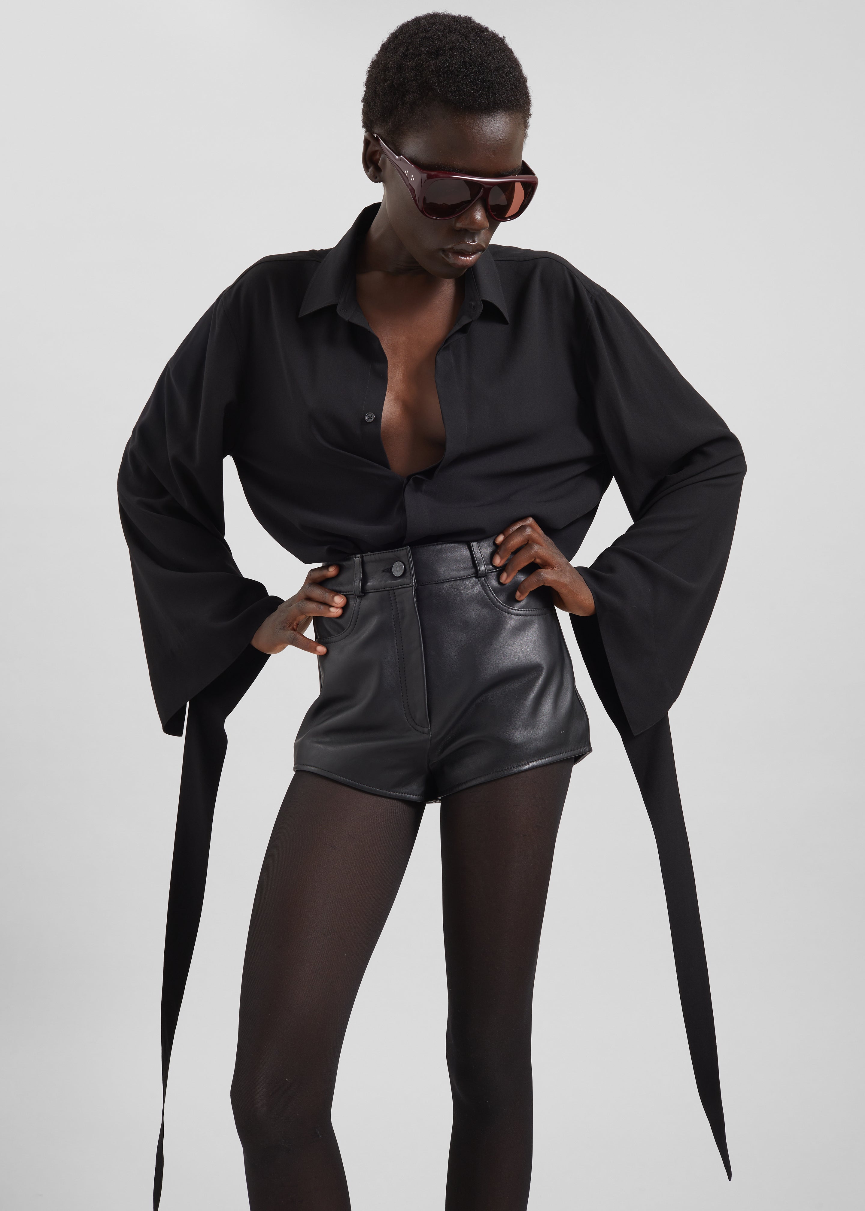 Verlin Sheer Chiffon Tie Cuff Shirt - Black - 10