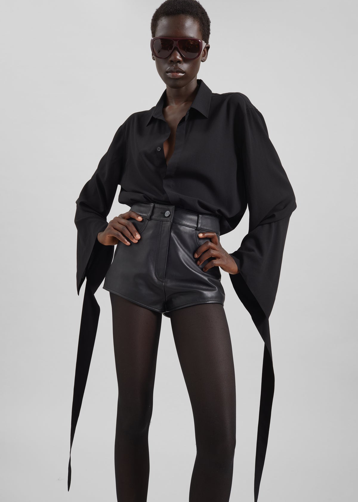 Verlin Sheer Chiffon Tie Cuff Shirt - Black - 11