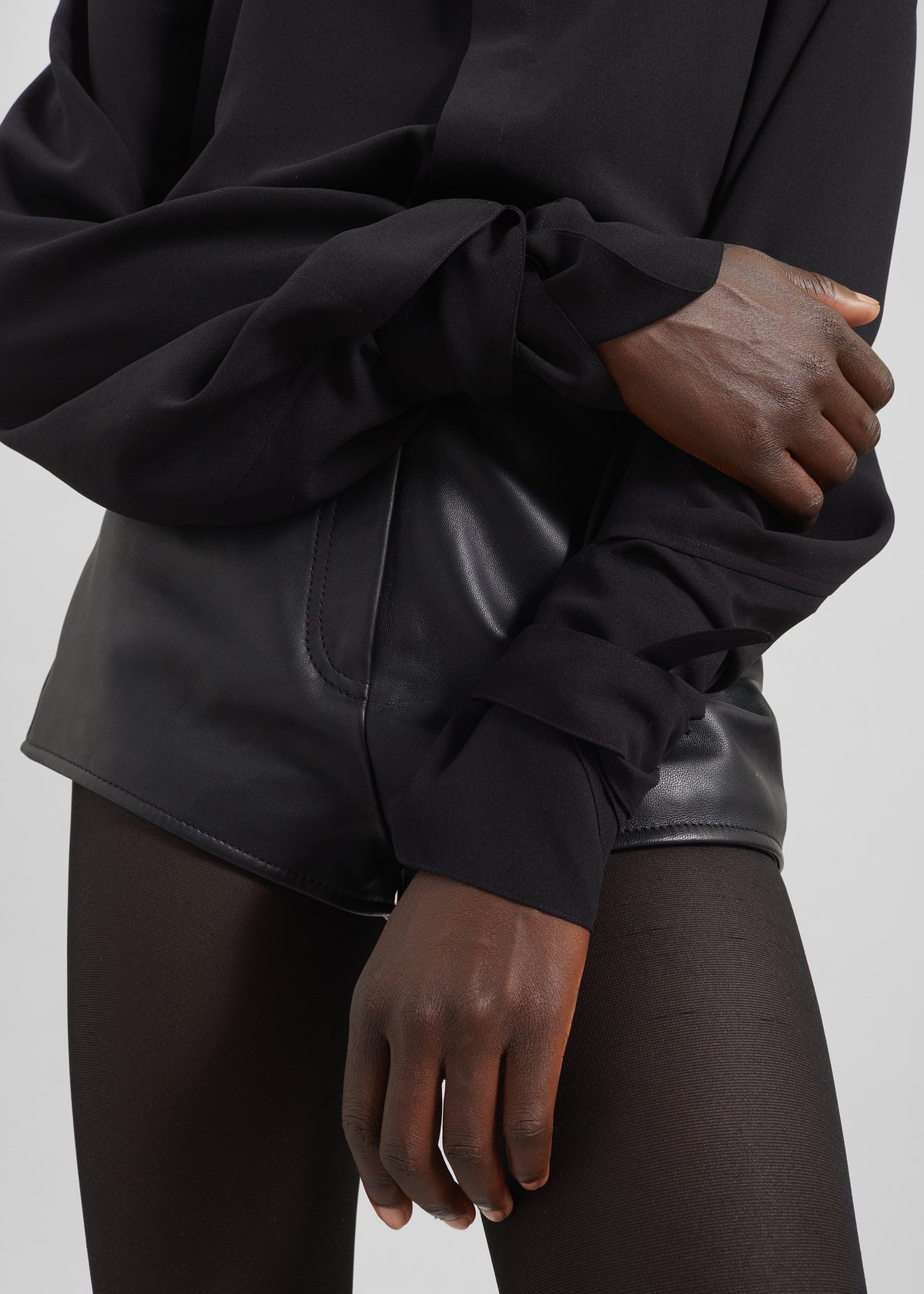 Verlin Sheer Chiffon Tie Cuff Shirt - Black - 12