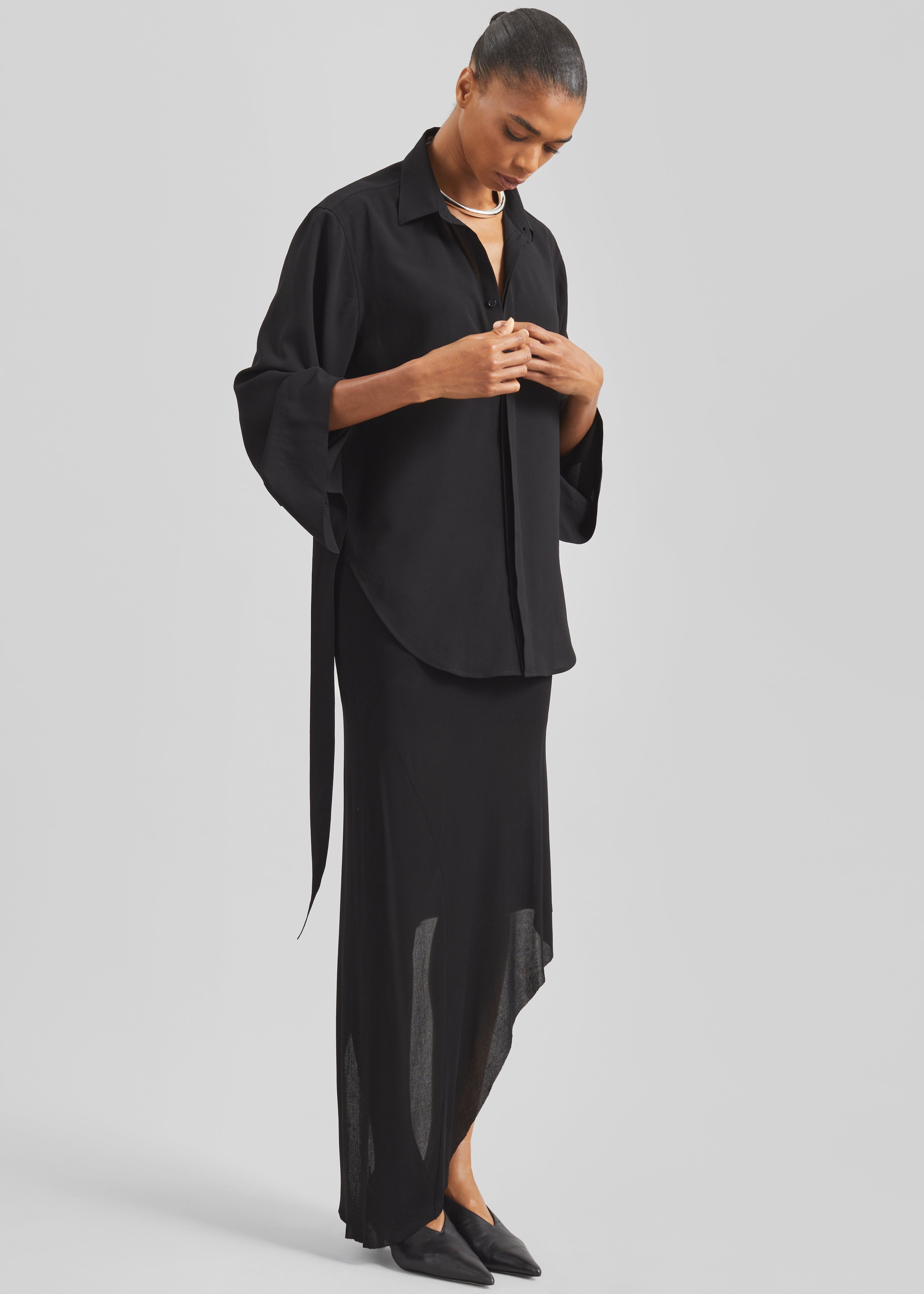 Verlin Sheer Chiffon Tie Cuff Shirt - Black – The Frankie Shop