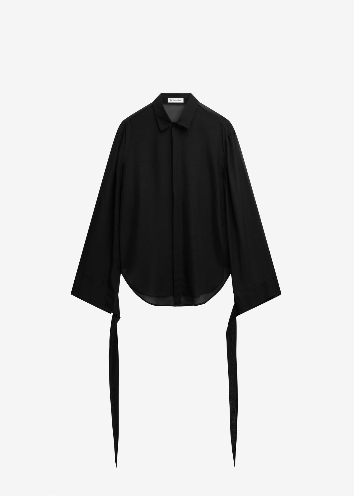 Verlin Sheer Chiffon Tie Cuff Shirt - Black - 14