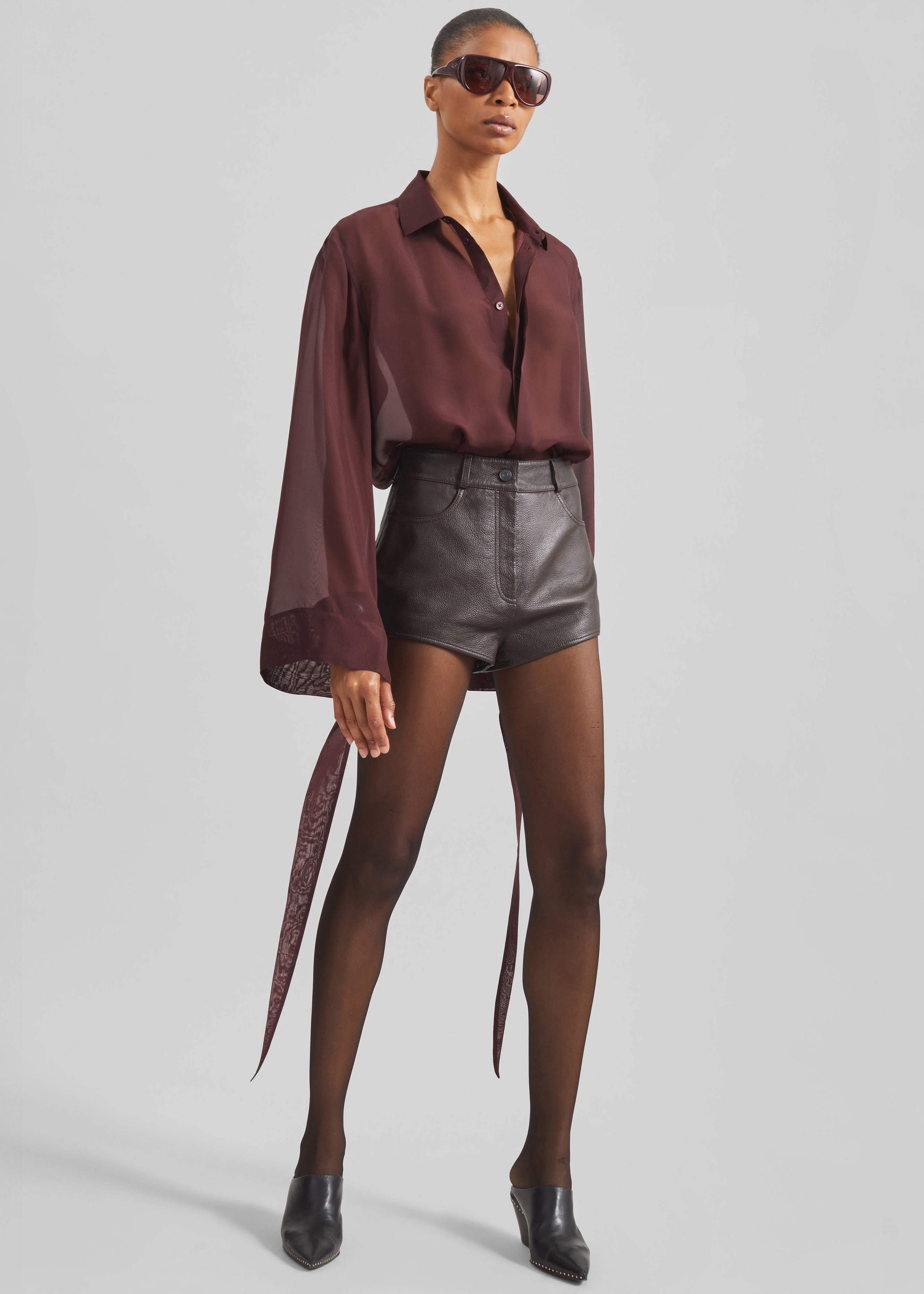 Verlin Sheer Chiffon Tie Cuff Shirt - Burgundy – The Frankie Shop