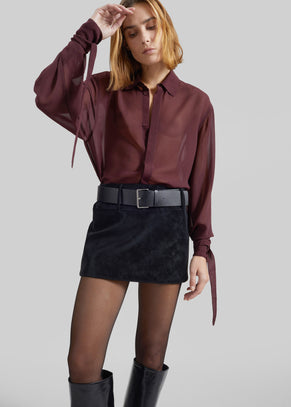 Verlin Sheer Chiffon Tie Cuff Shirt - Burgundy