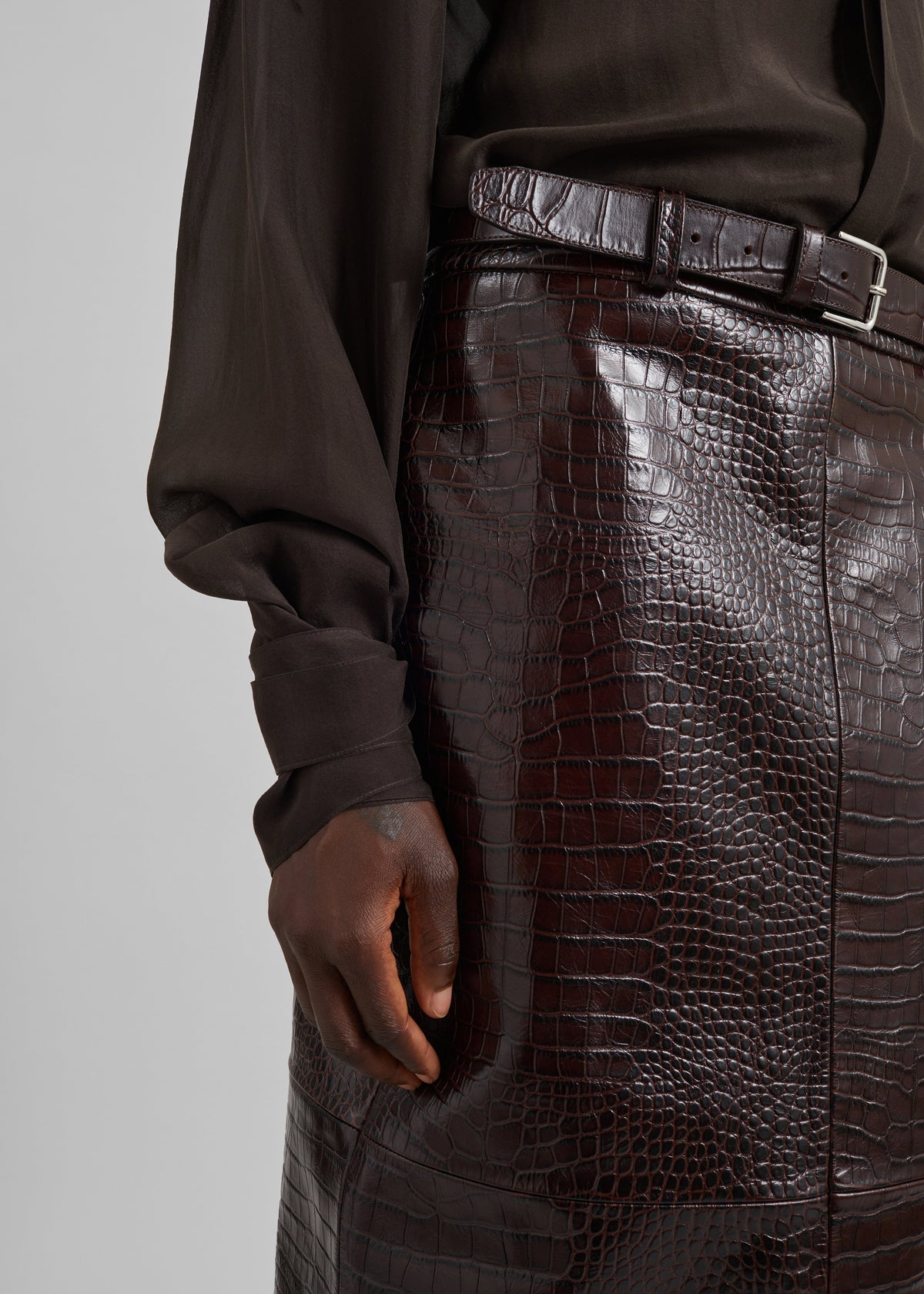 Verlin Sheer Chiffon Tie Cuff Shirt - Dark Brown - 5