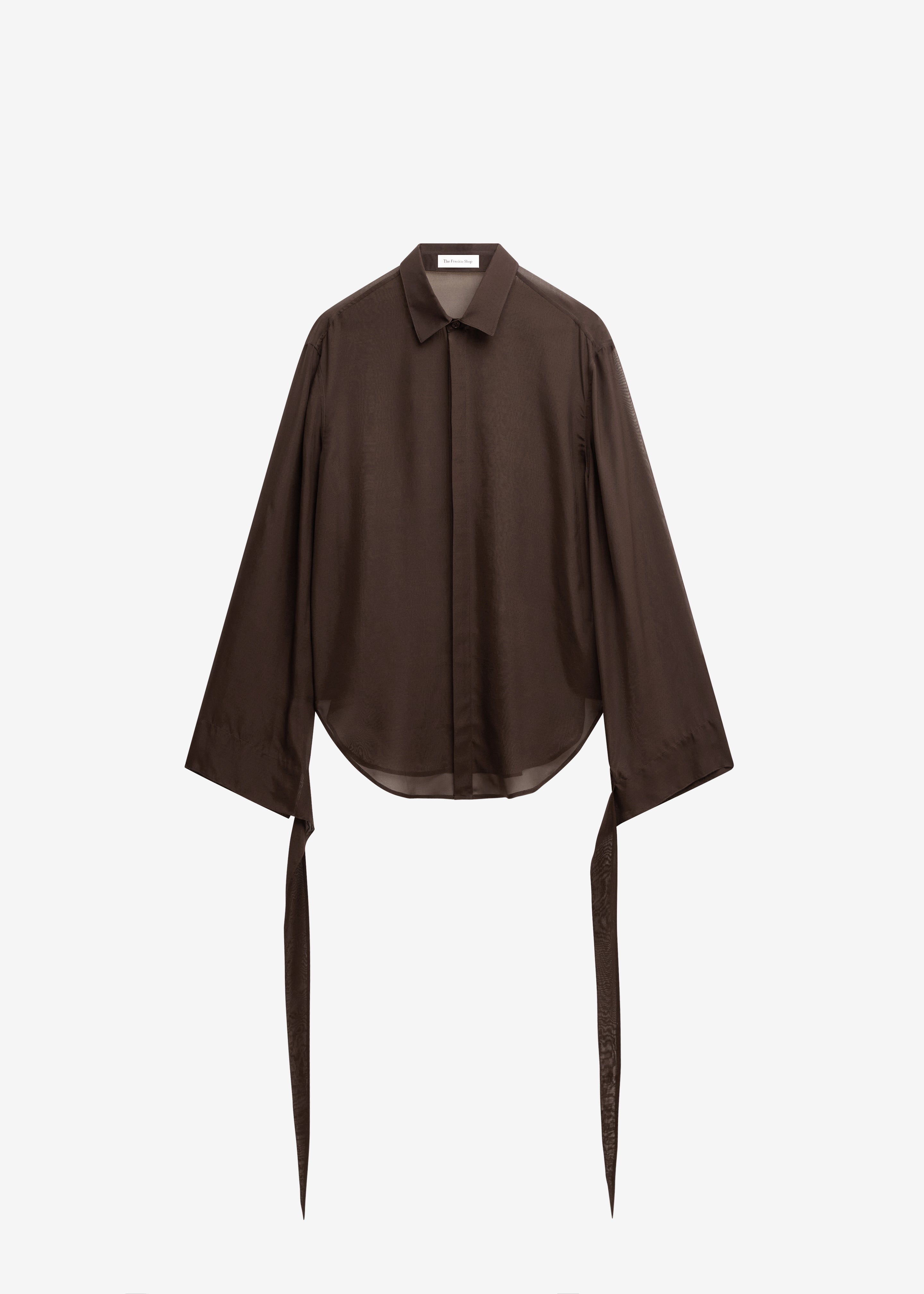 Verlin Sheer Chiffon Tie Cuff Shirt - Dark Brown - 8