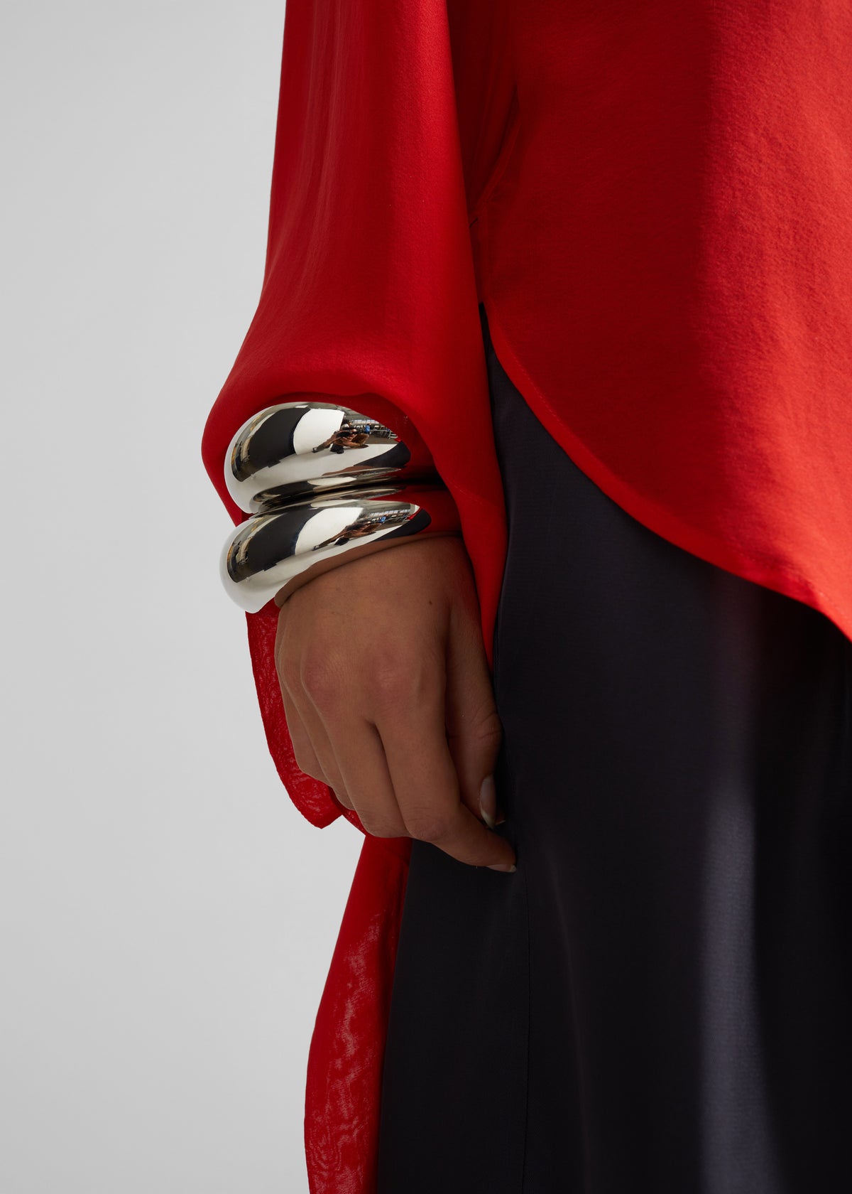 Verlin Sheer Chiffon Tie Cuff Shirt - Red - 4