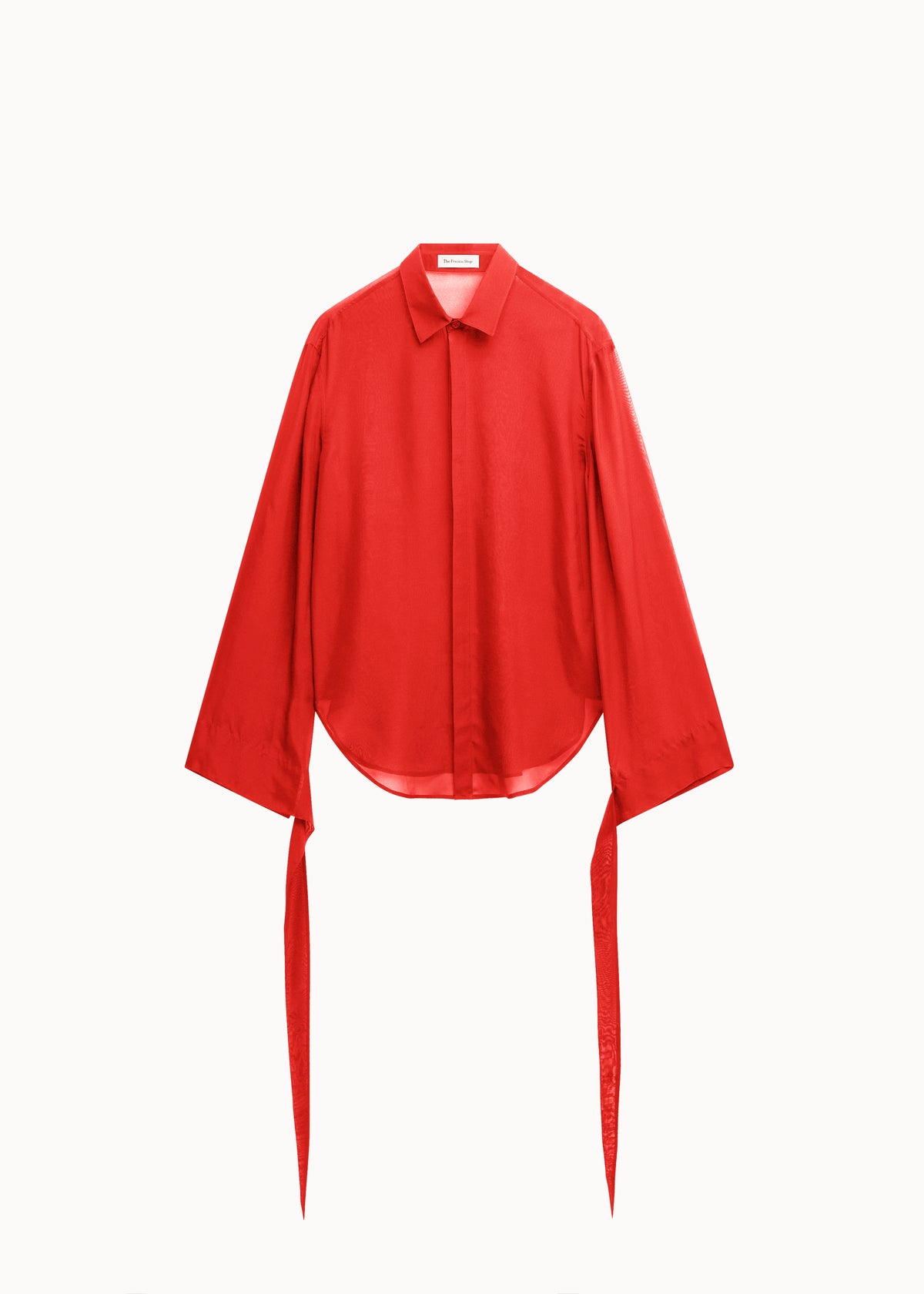Verlin Sheer Chiffon Tie Cuff Shirt - Red - 8