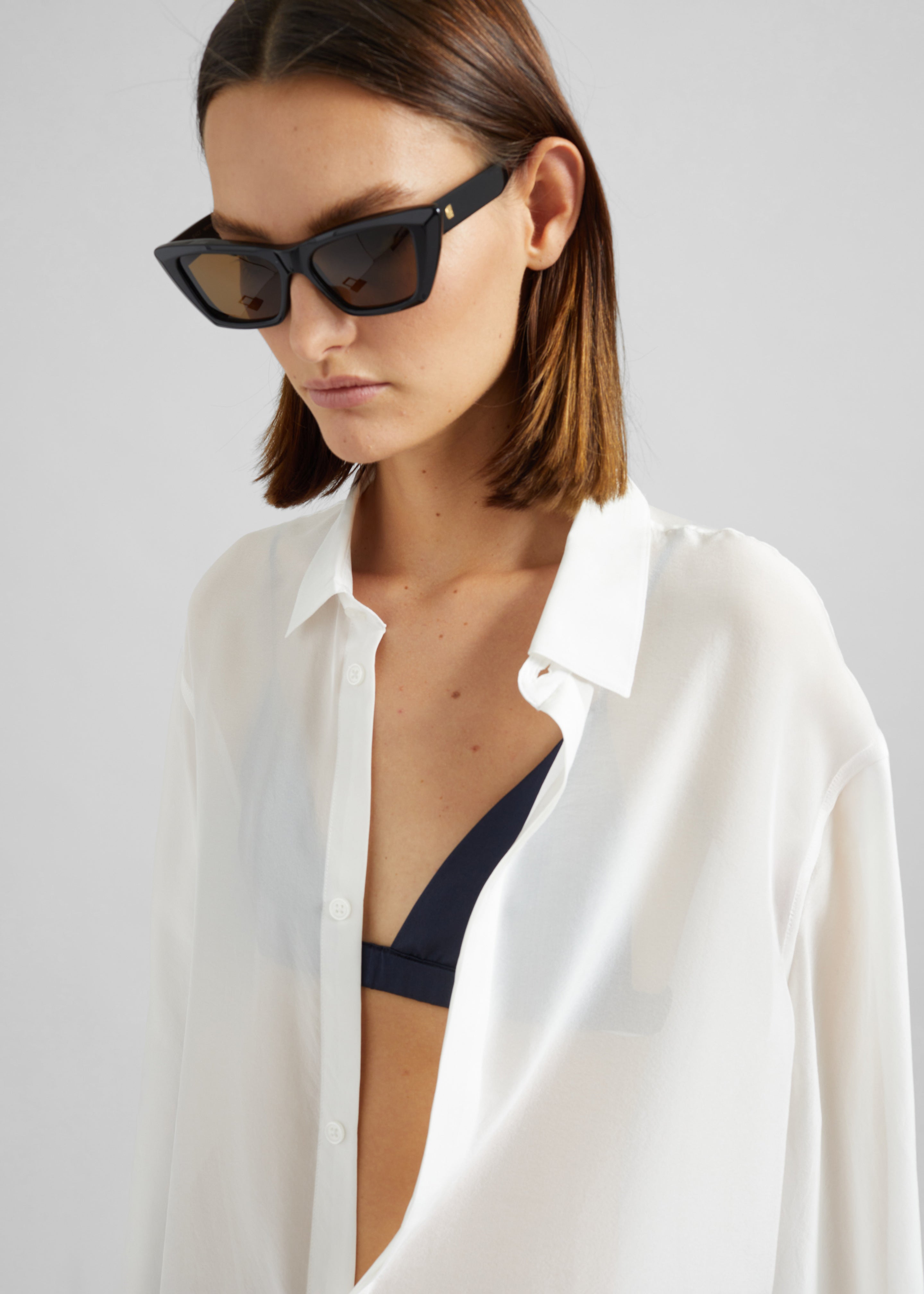 Verlin Sheer Chiffon Tie Cuff Shirt - White - 5