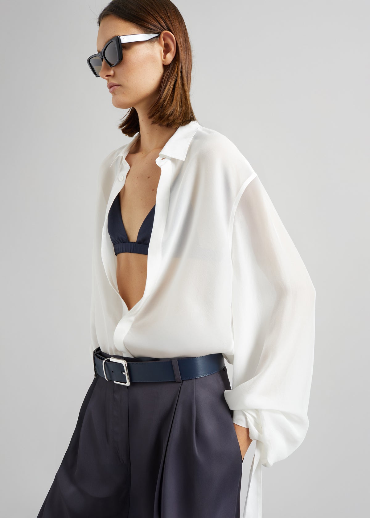 Verlin Sheer Chiffon Tie Cuff Shirt - White - 1