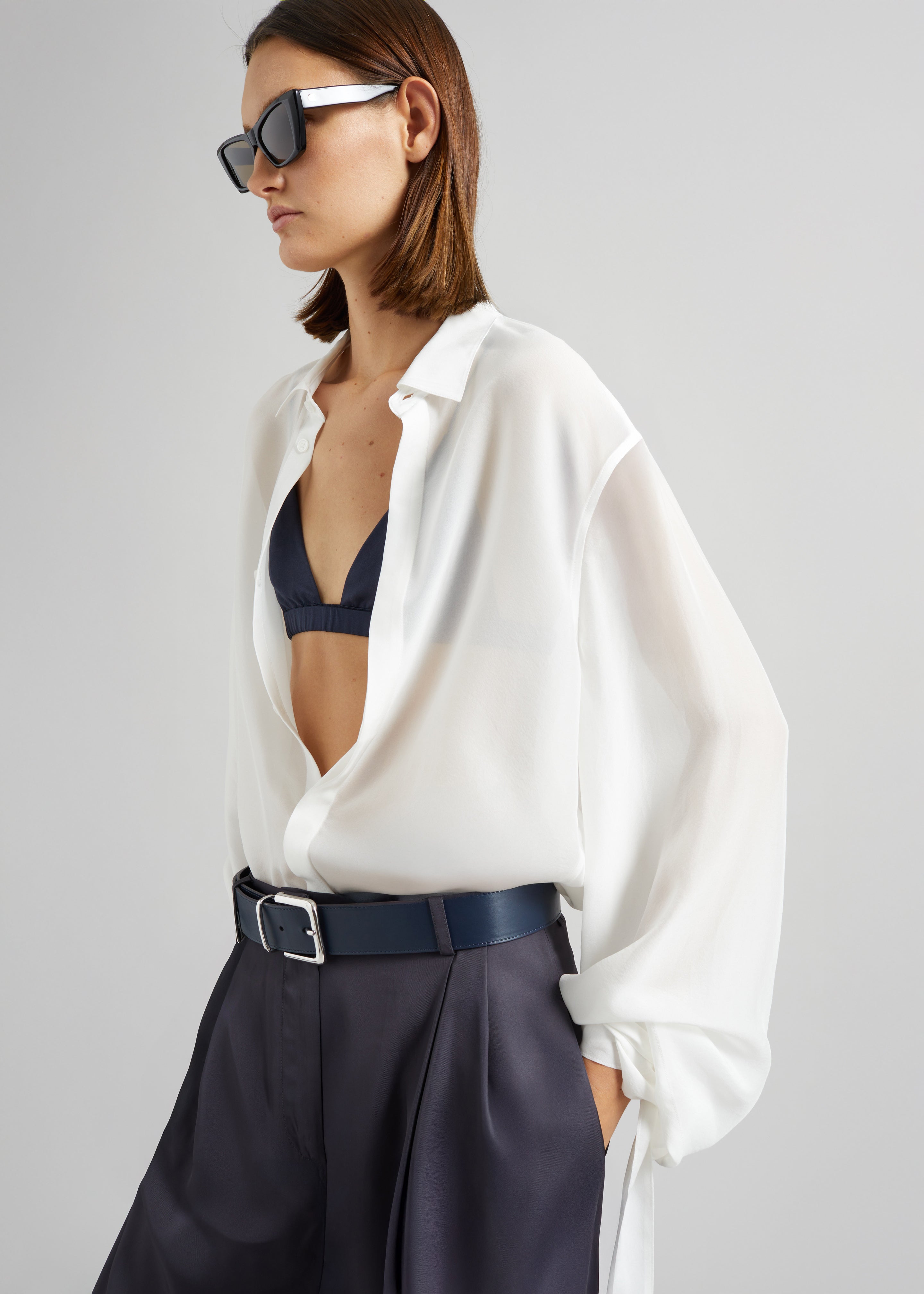 Verlin Sheer Chiffon Tie Cuff Shirt - White - 1