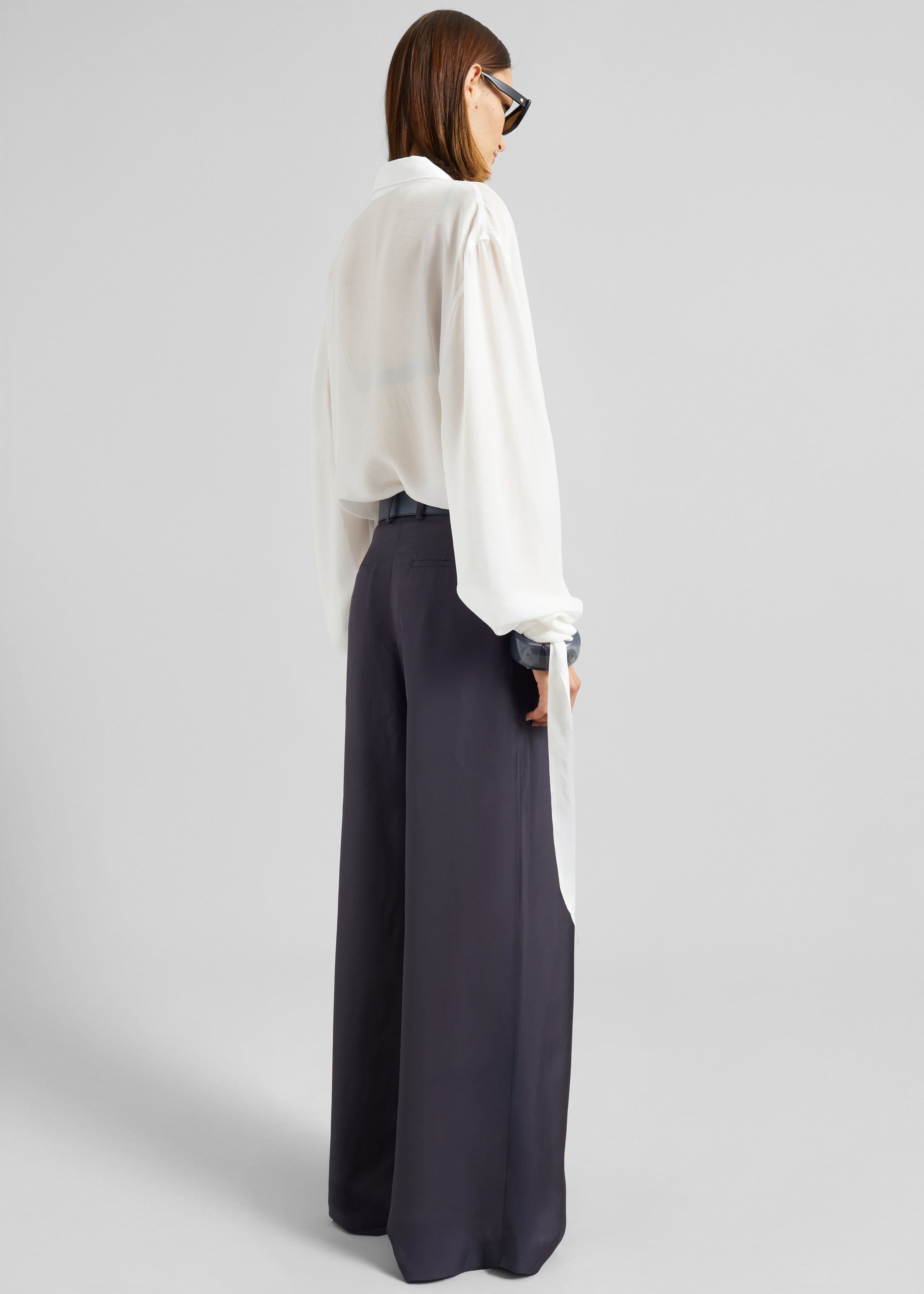 Verlin Sheer Chiffon Tie Cuff Shirt - White - 6