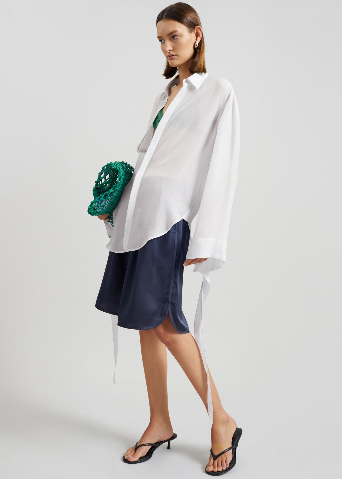Verlin Sheer Chiffon Tie Cuff Shirt - White - 2