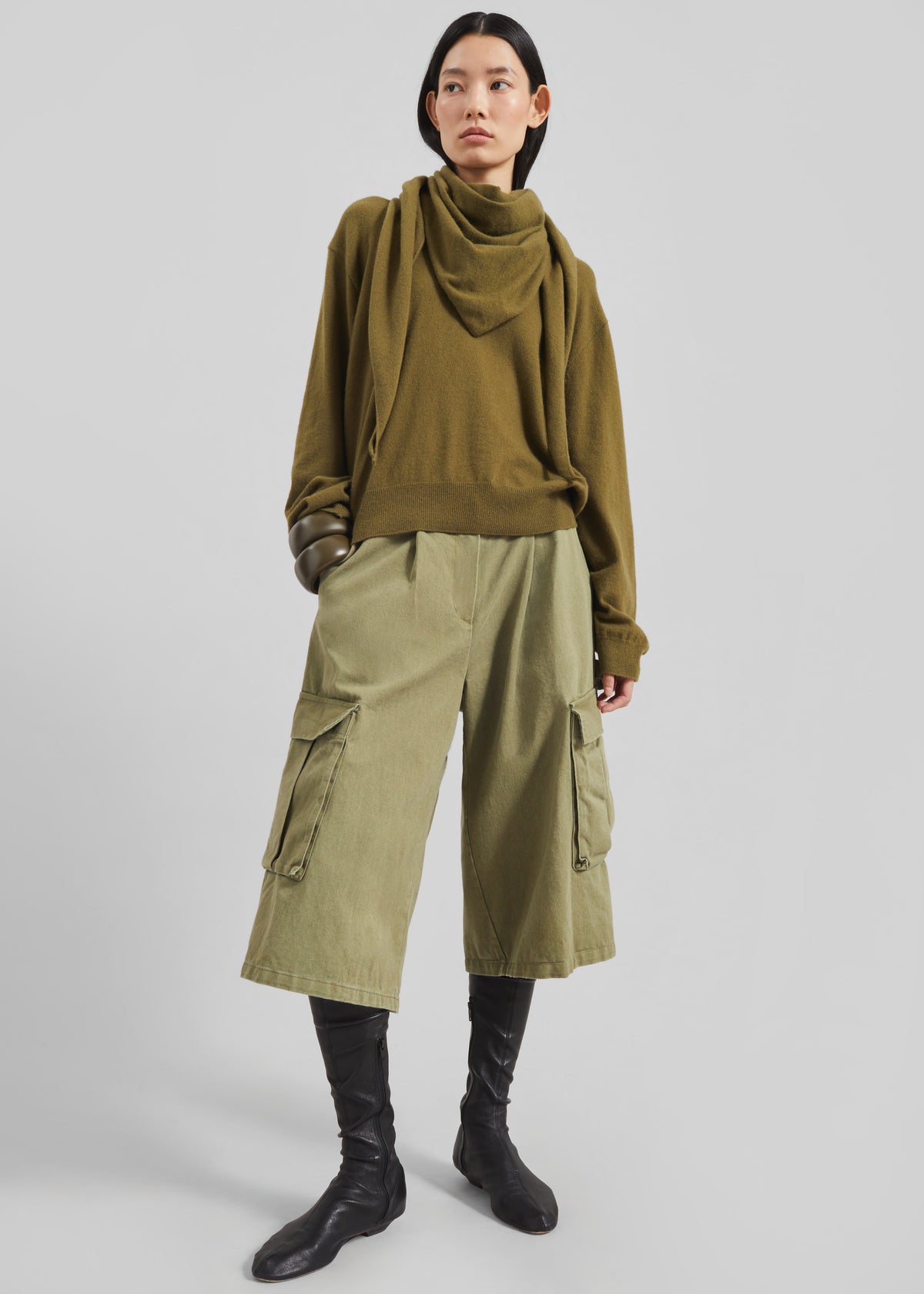 Vermont Scarf Sweater - Olive - 3