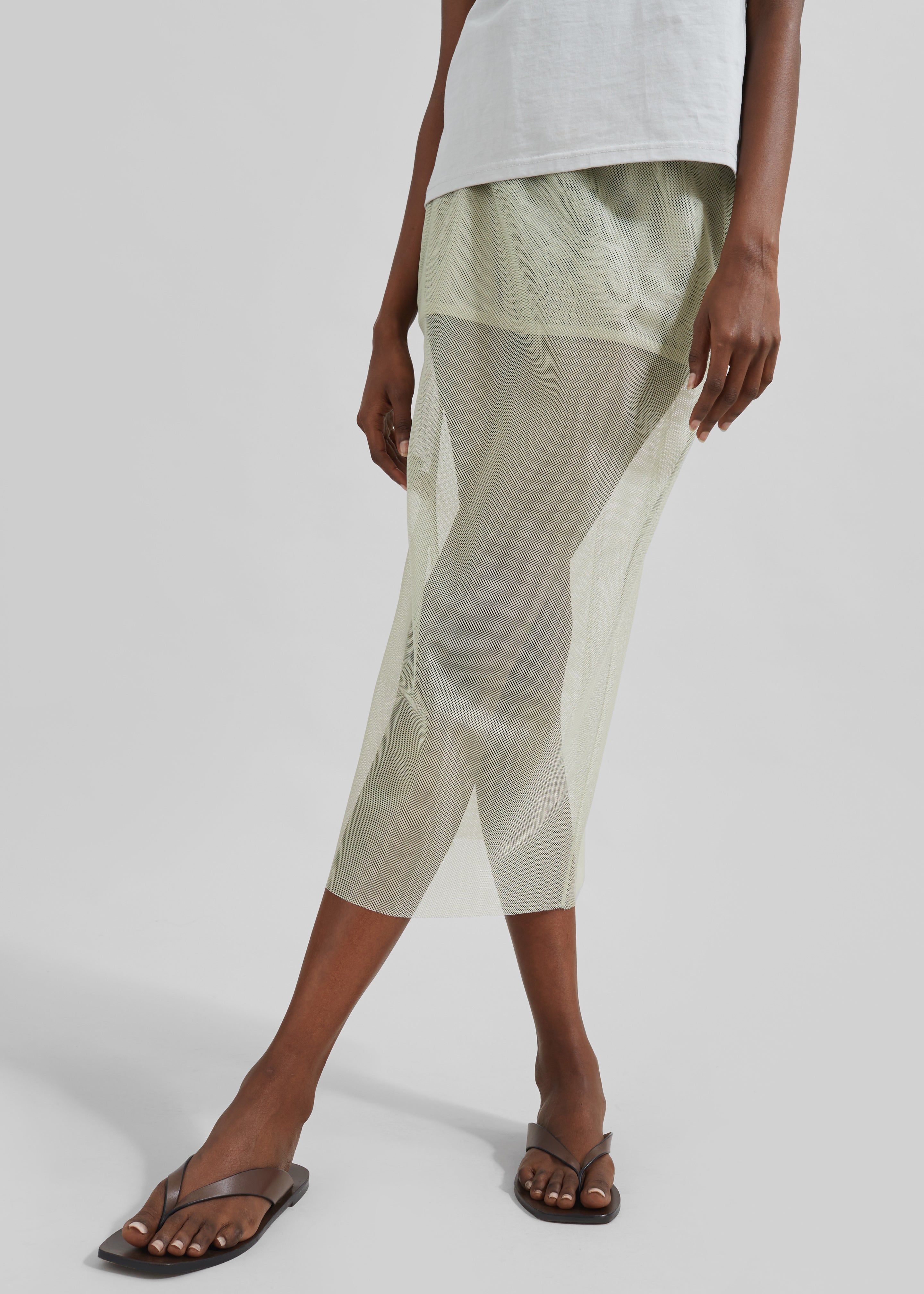 Verna Semi Sheer Midi Skirt - Moss Green - 4