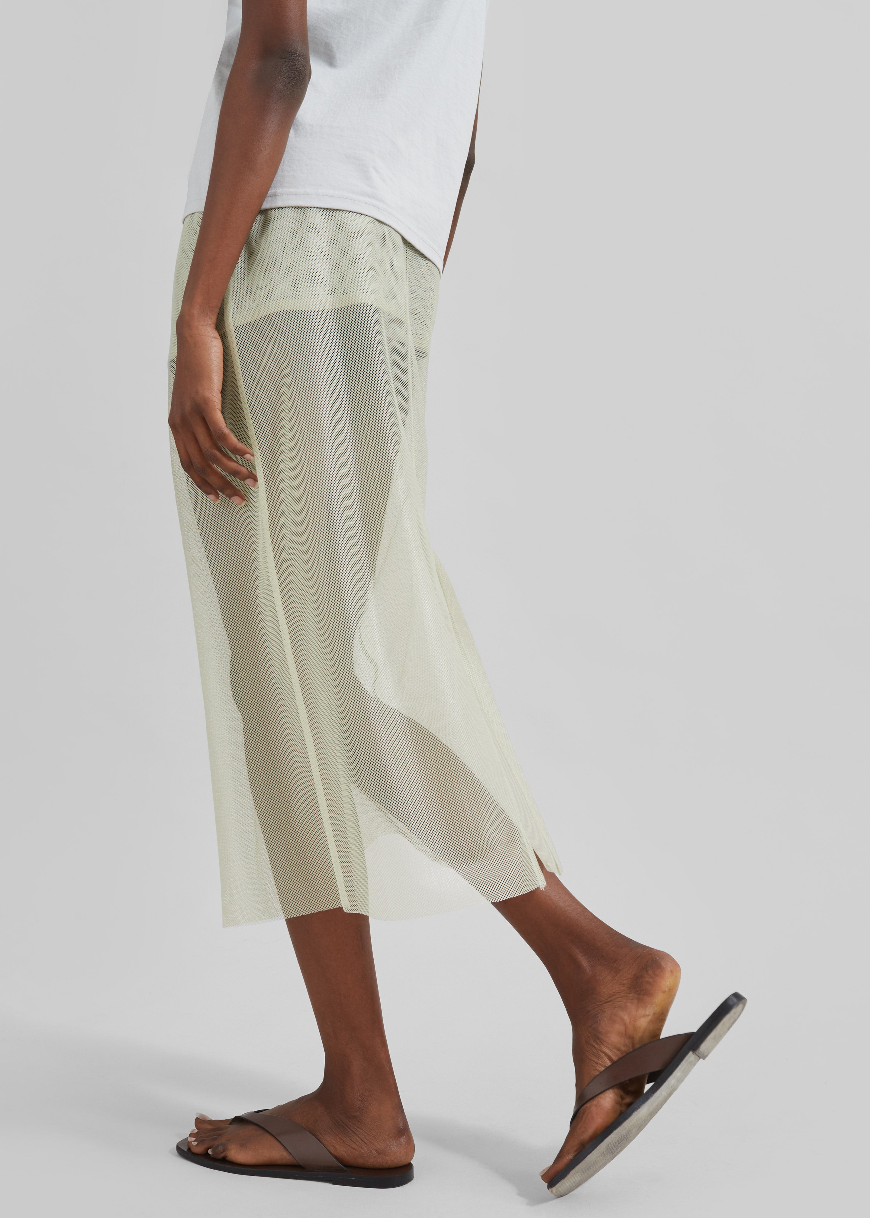 Verna Semi Sheer Midi Skirt - Moss Green - 2