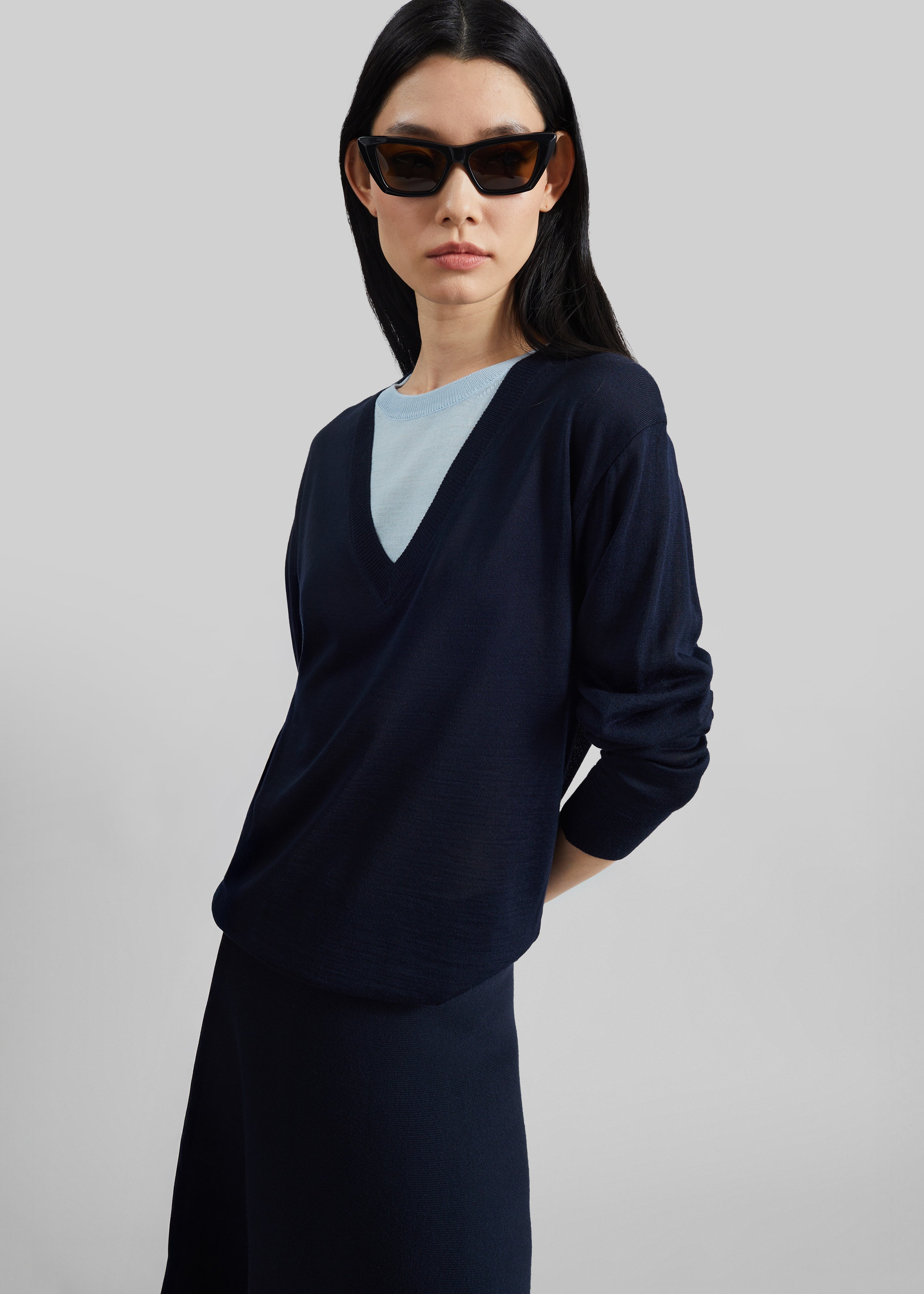 Vernon Layered Knit Pullover - Navy - 1