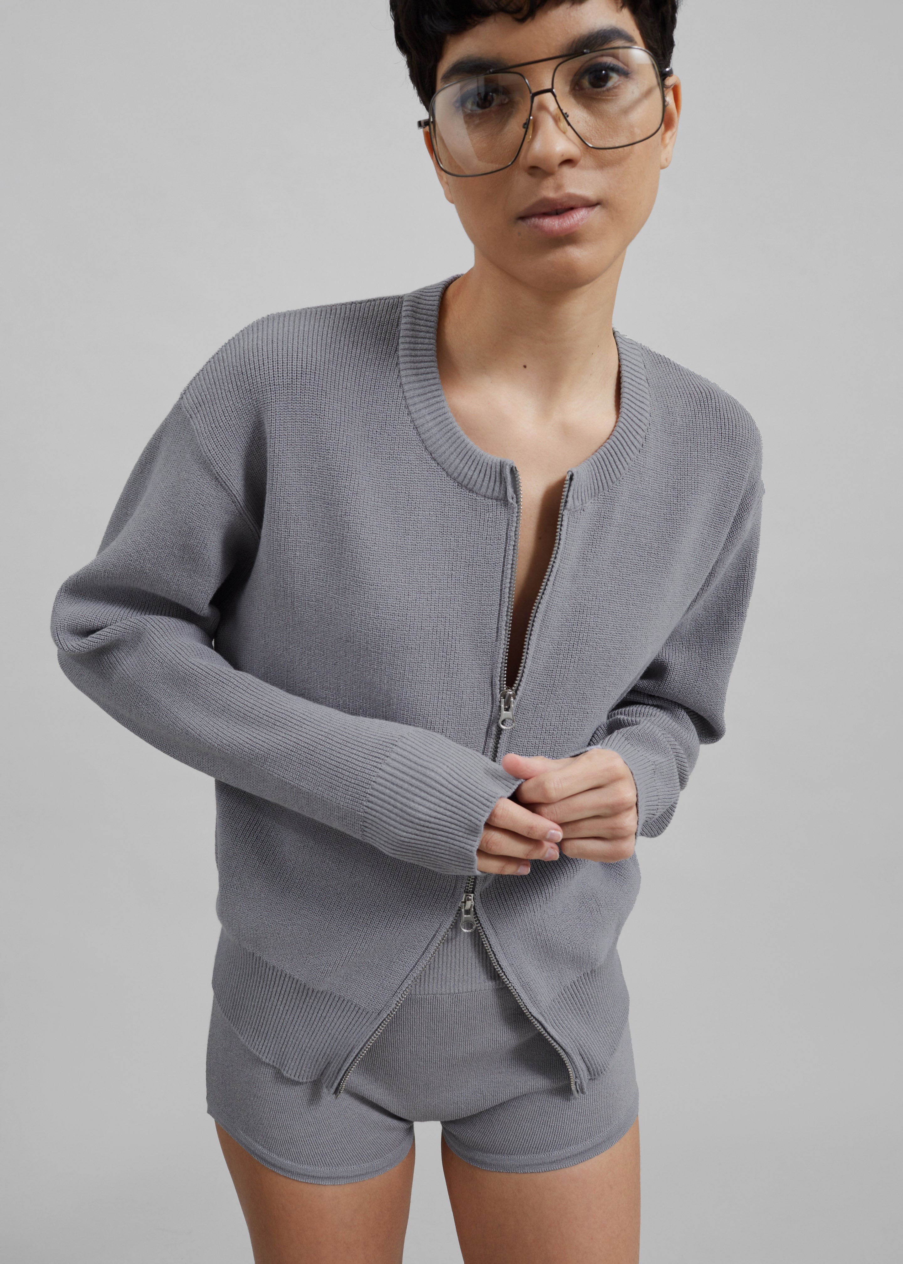 Grey zip up cardigan sale