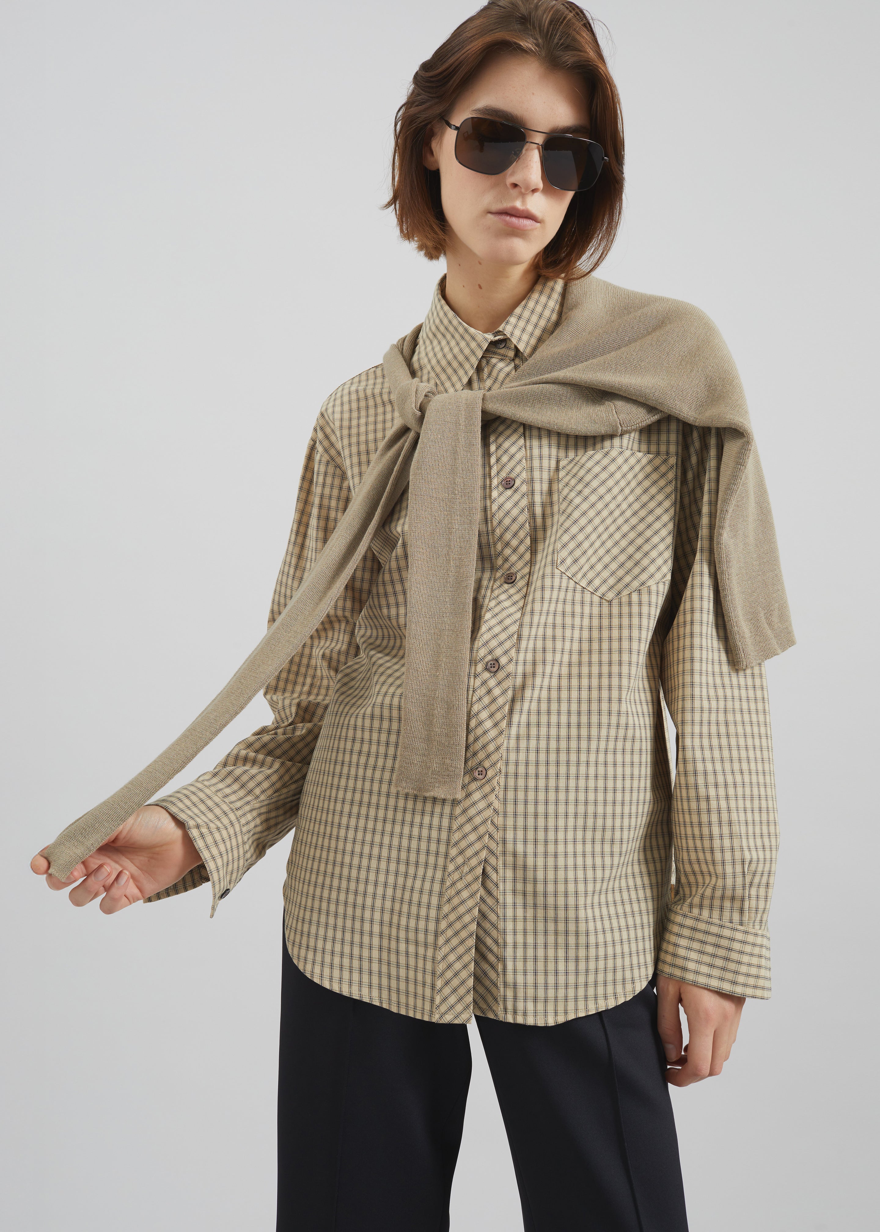 Vesta Cotton Shirt - Beige Plaid - 2