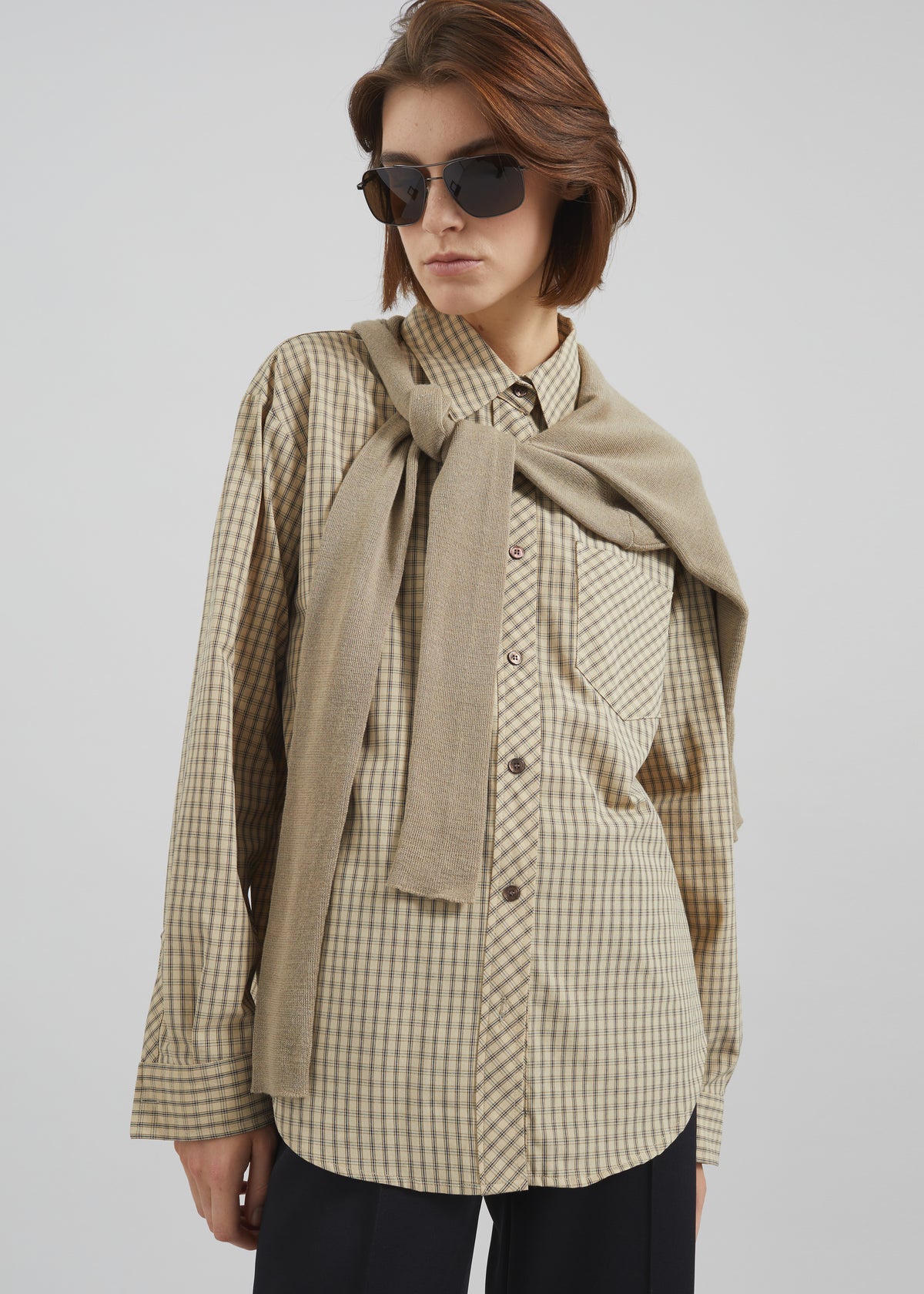 Vesta Cotton Shirt - Beige Plaid - 7