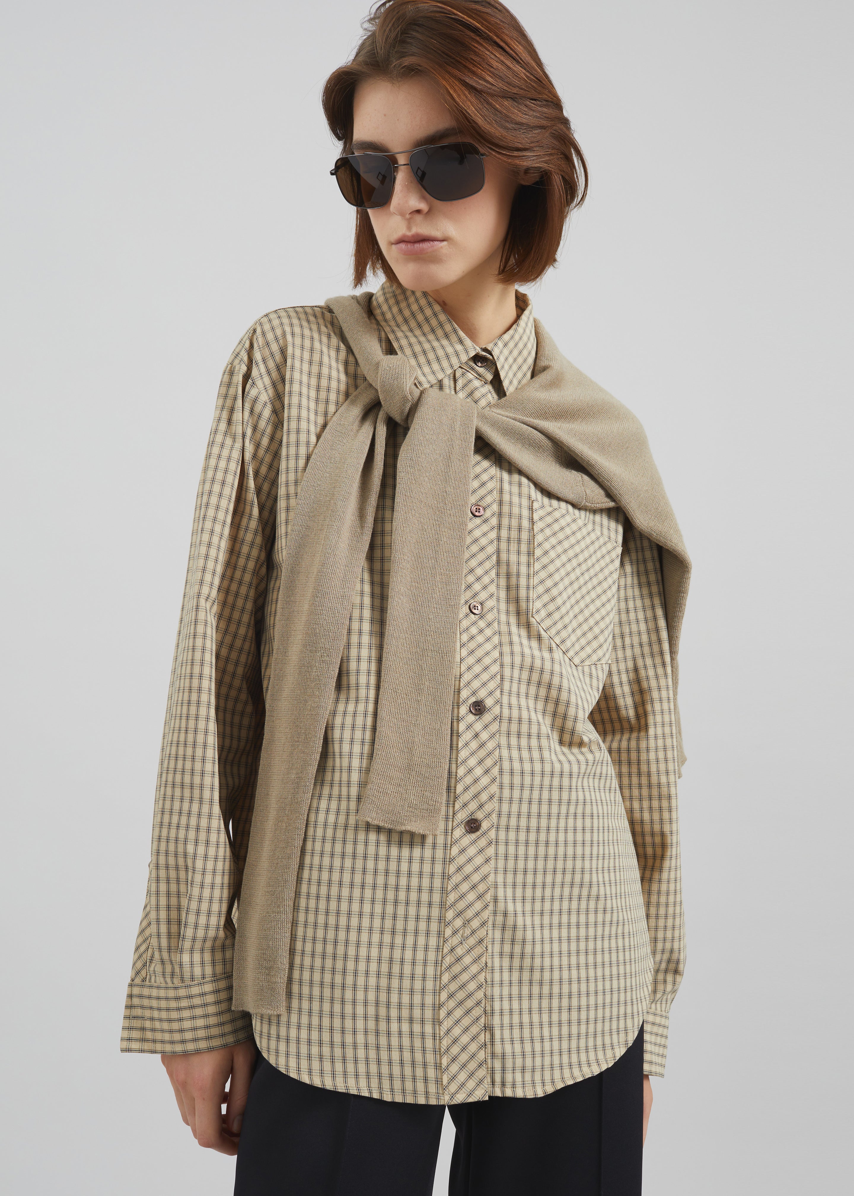 Vesta Cotton Shirt - Beige Plaid - 7