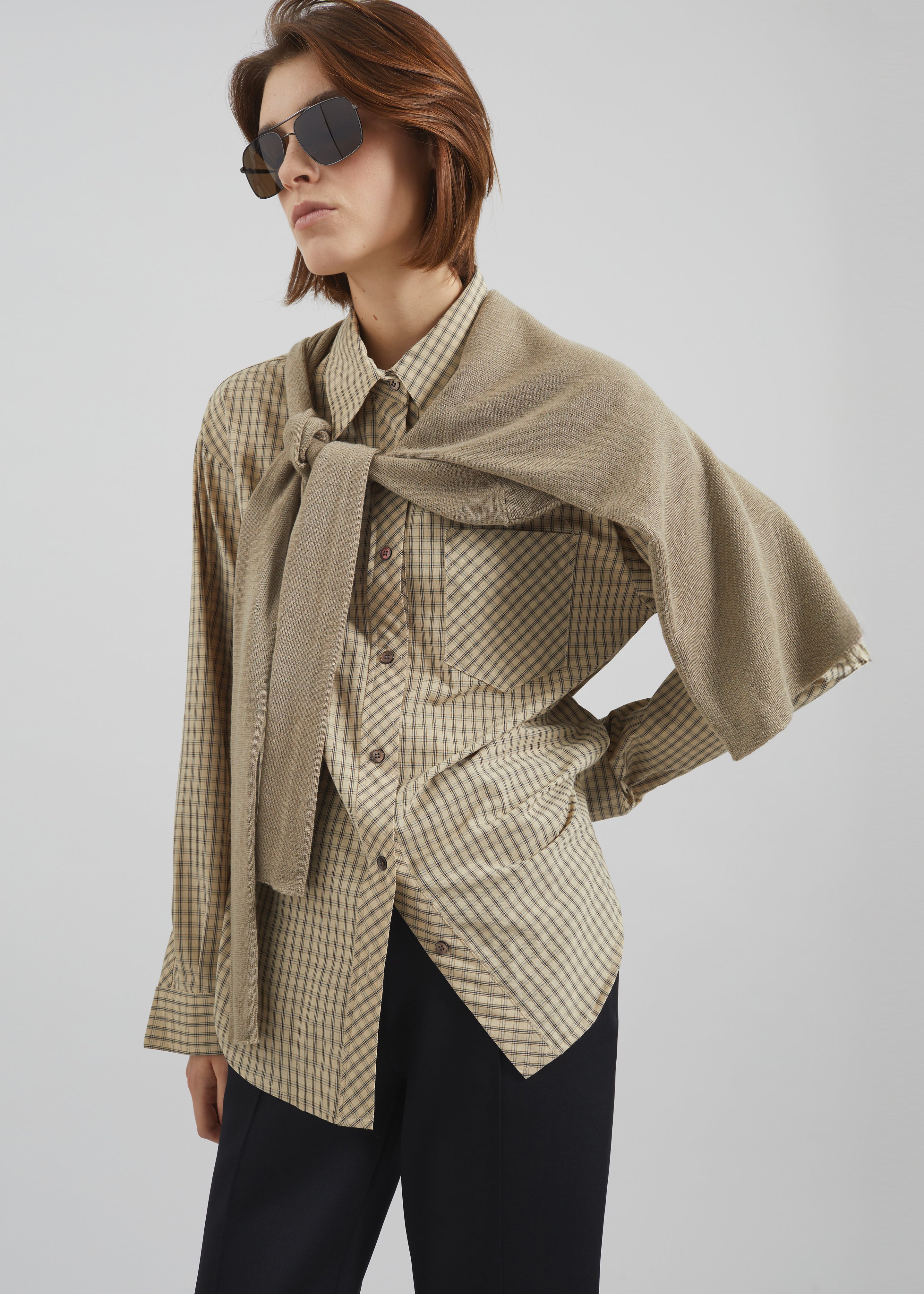 Vesta Cotton Shirt - Beige Plaid - 4