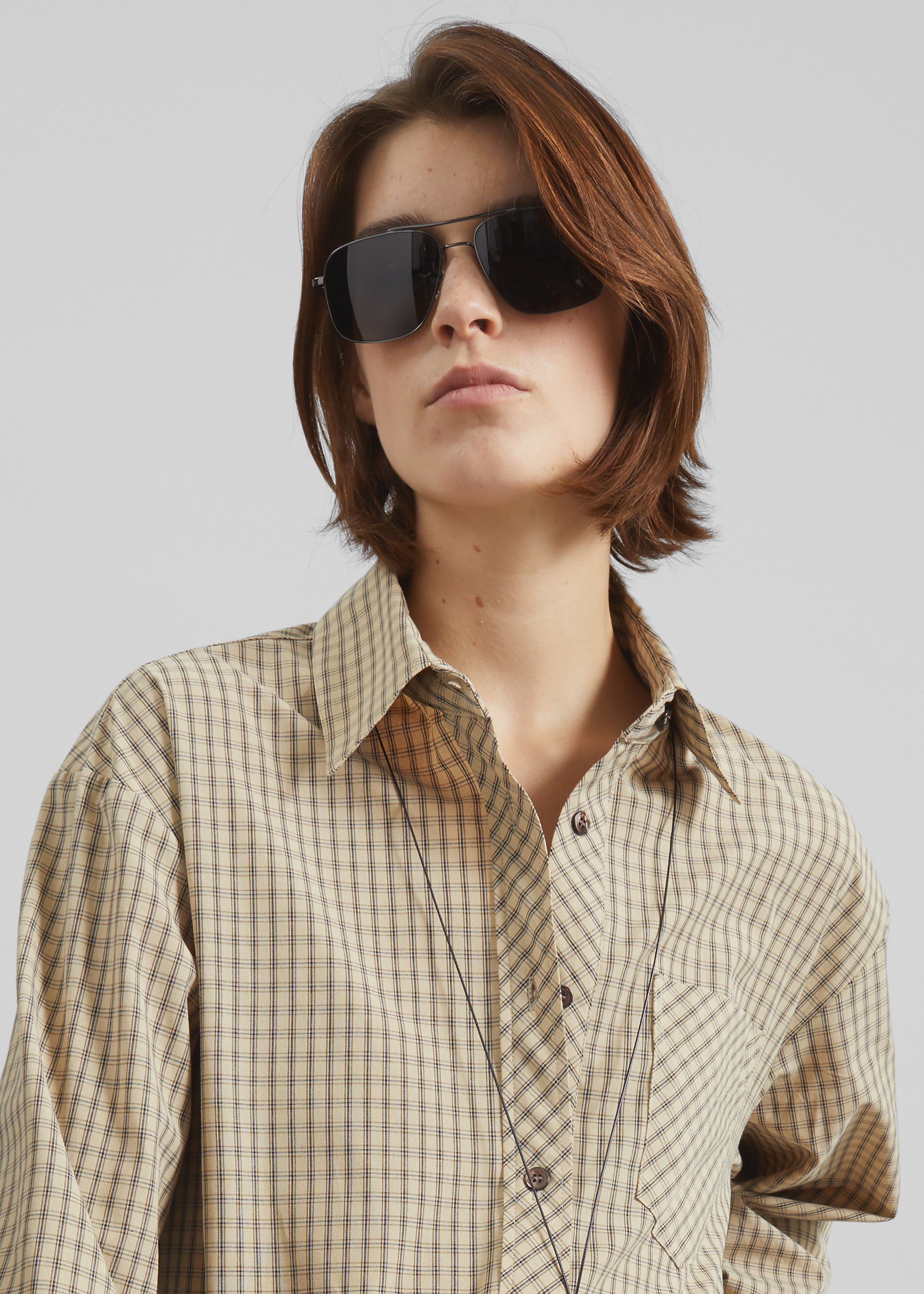 Vesta Cotton Shirt - Beige Plaid - 3