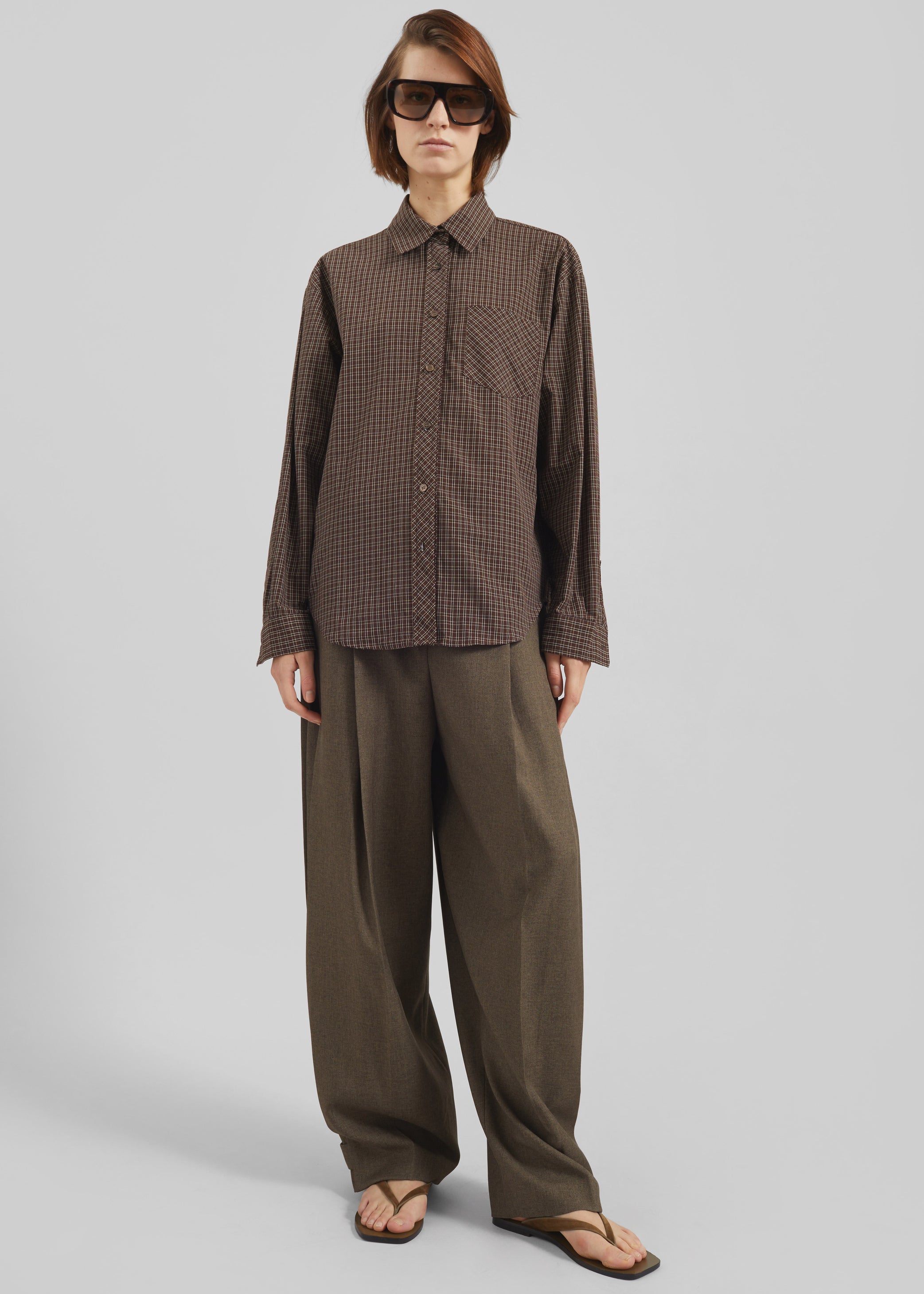 Shop the look image for Vesta Cotton Shirt - Brown Plaid