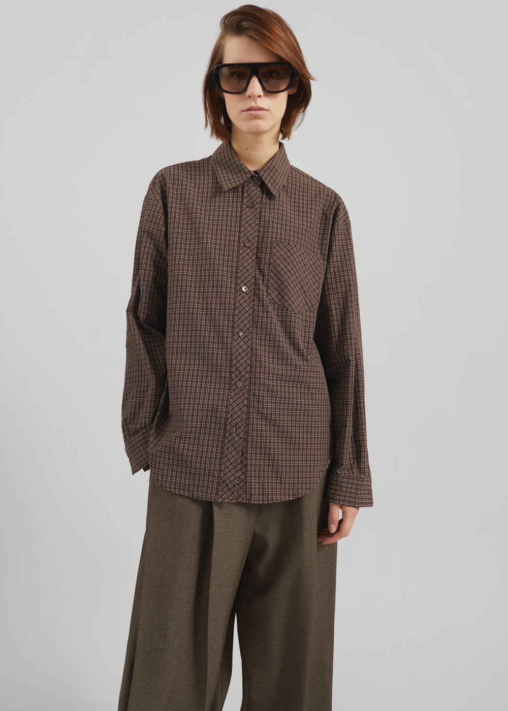 Vesta Cotton Shirt - Brown Plaid - 1