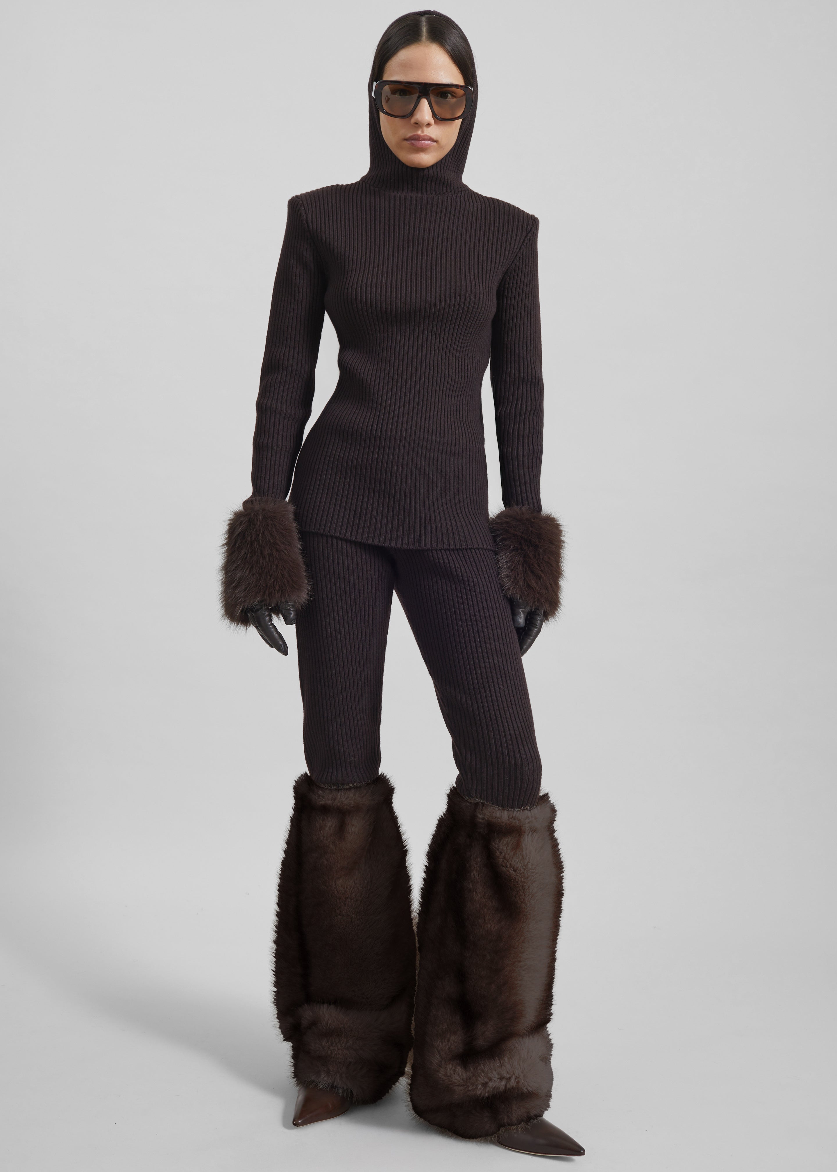 Vetta Faux Fur Leg Warmers - Brown Melange - 2