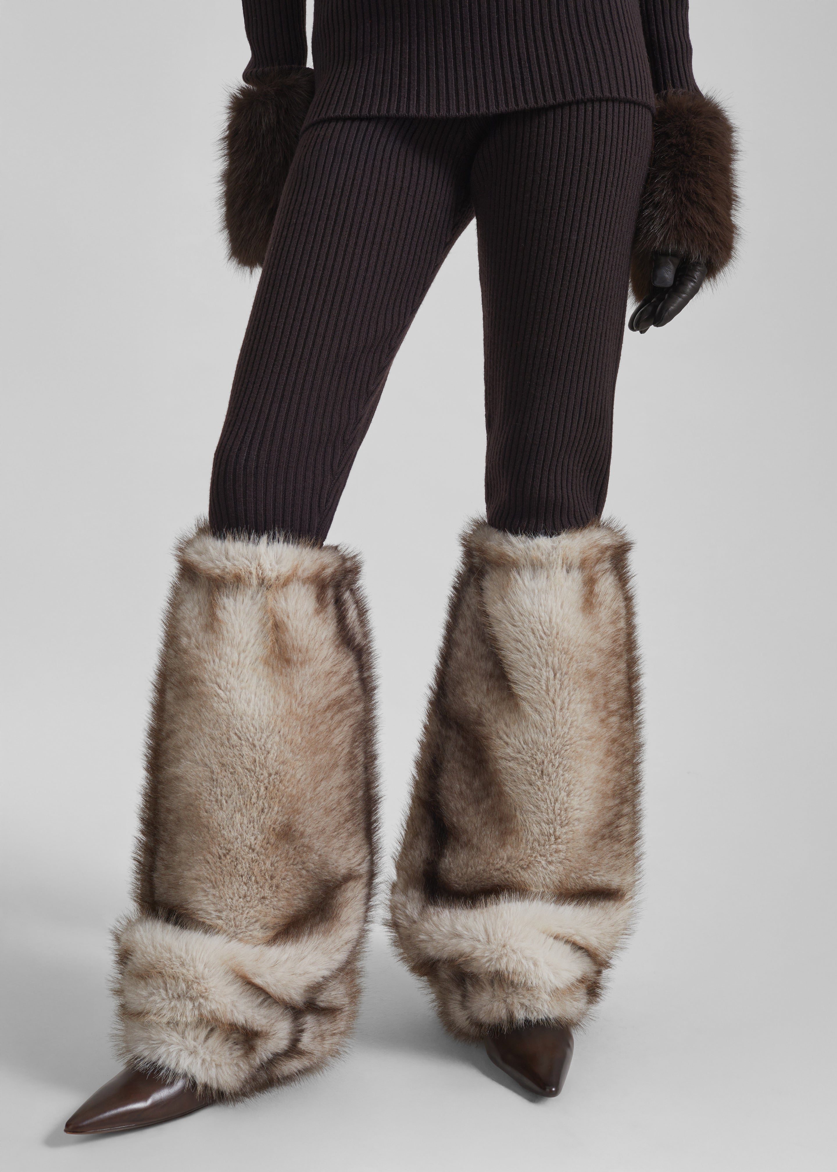 Vetta Faux Fur Leg Warmers - Grey - 2