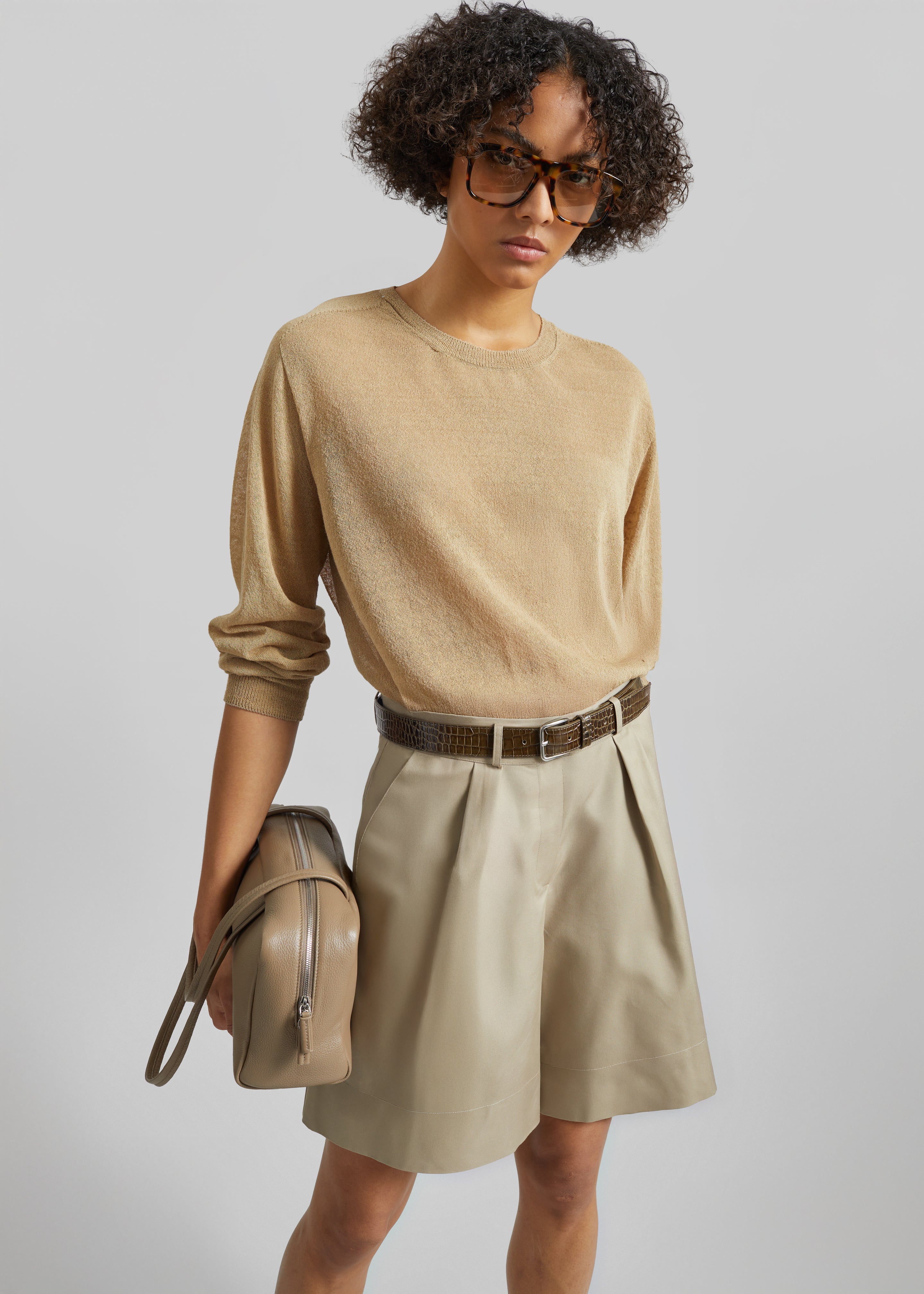 Veyra Adjustable Cuff Shorts - Beige - 2
