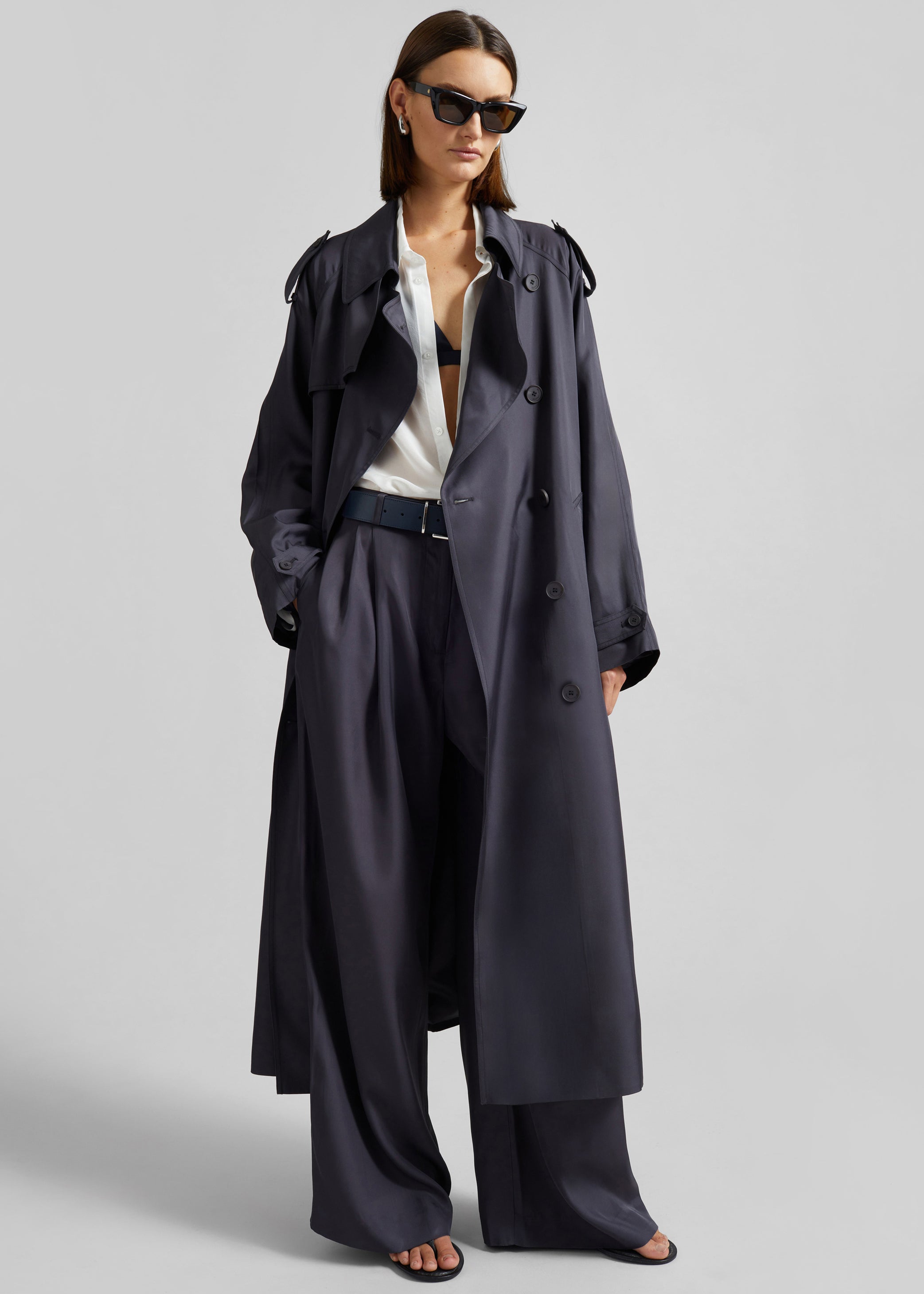 Shop the look image for Veyron Silk Trench - Storm Grey