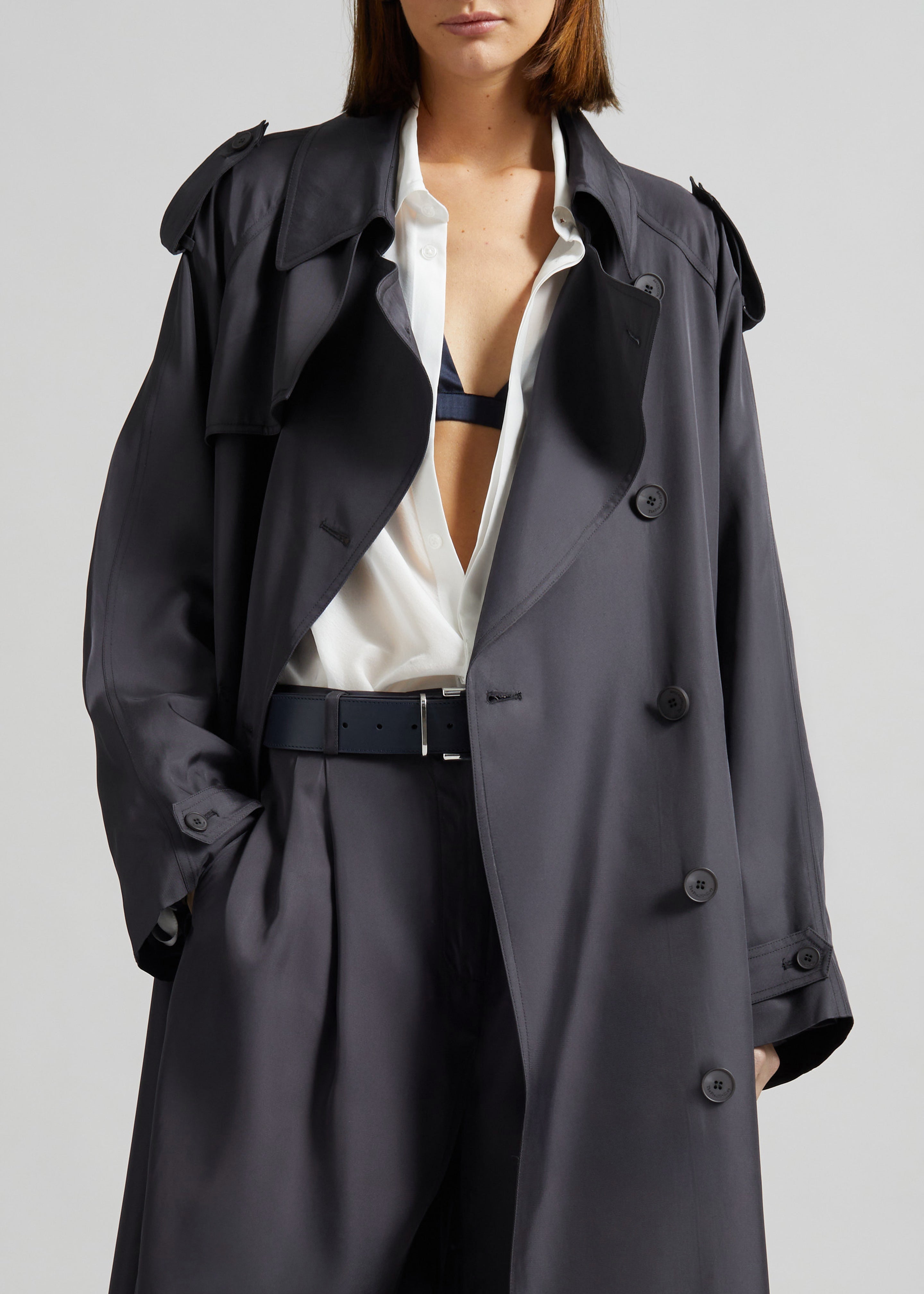 Veyron Silk Trench - Storm Grey – The Frankie Shop