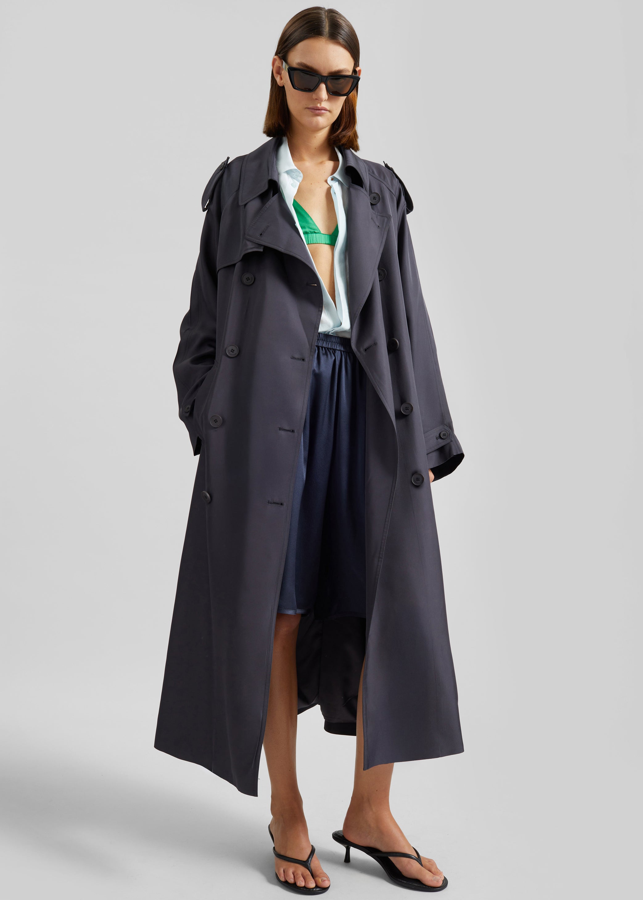 Shop the look image for Veyron Silk Trench - Storm Grey