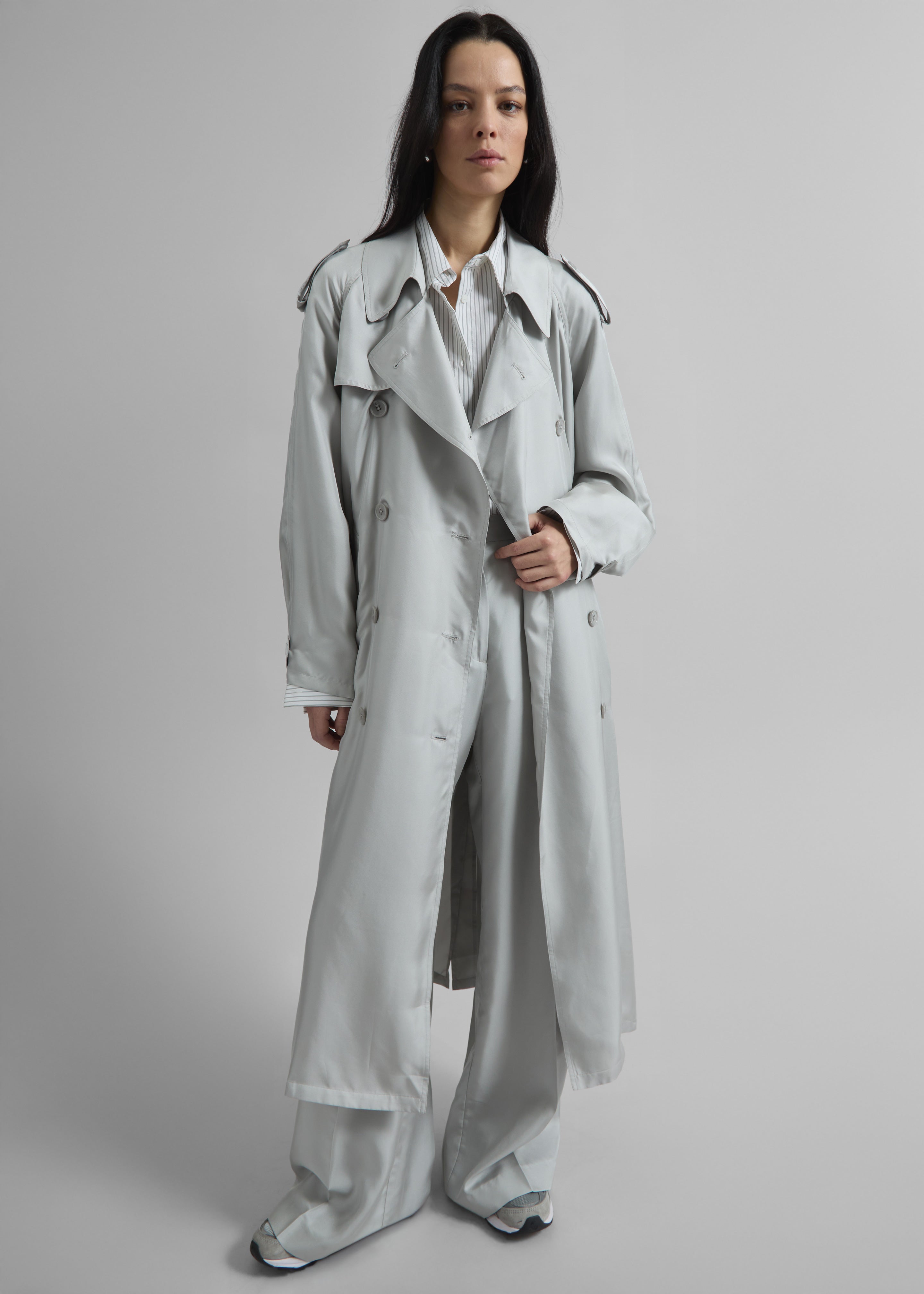 Veyron Silk Trench - Grey – The Frankie Shop