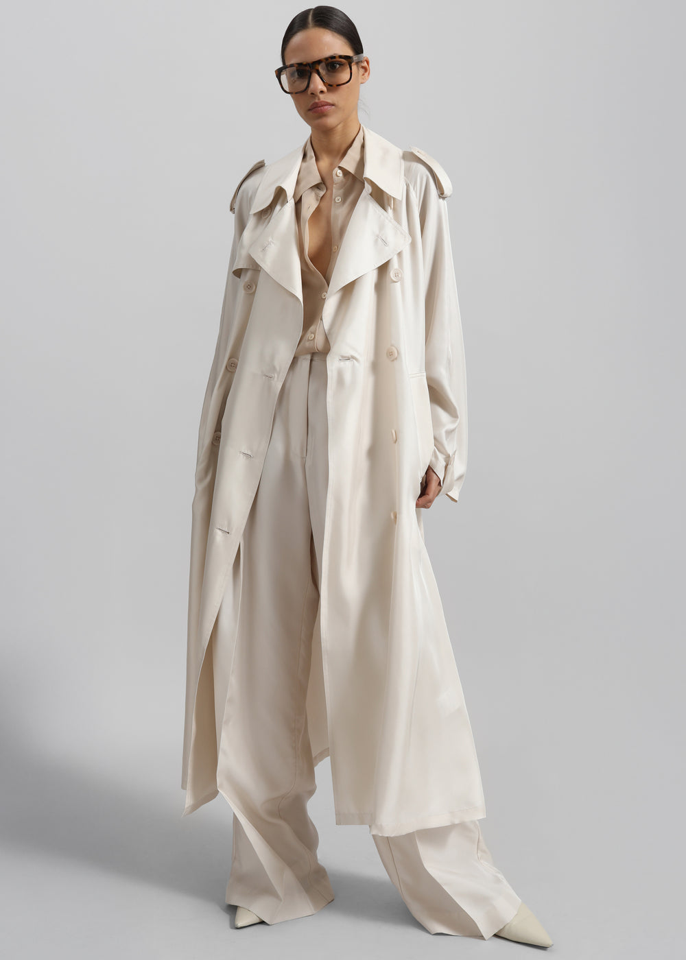 Veyron  Silk Trench - Light Beige