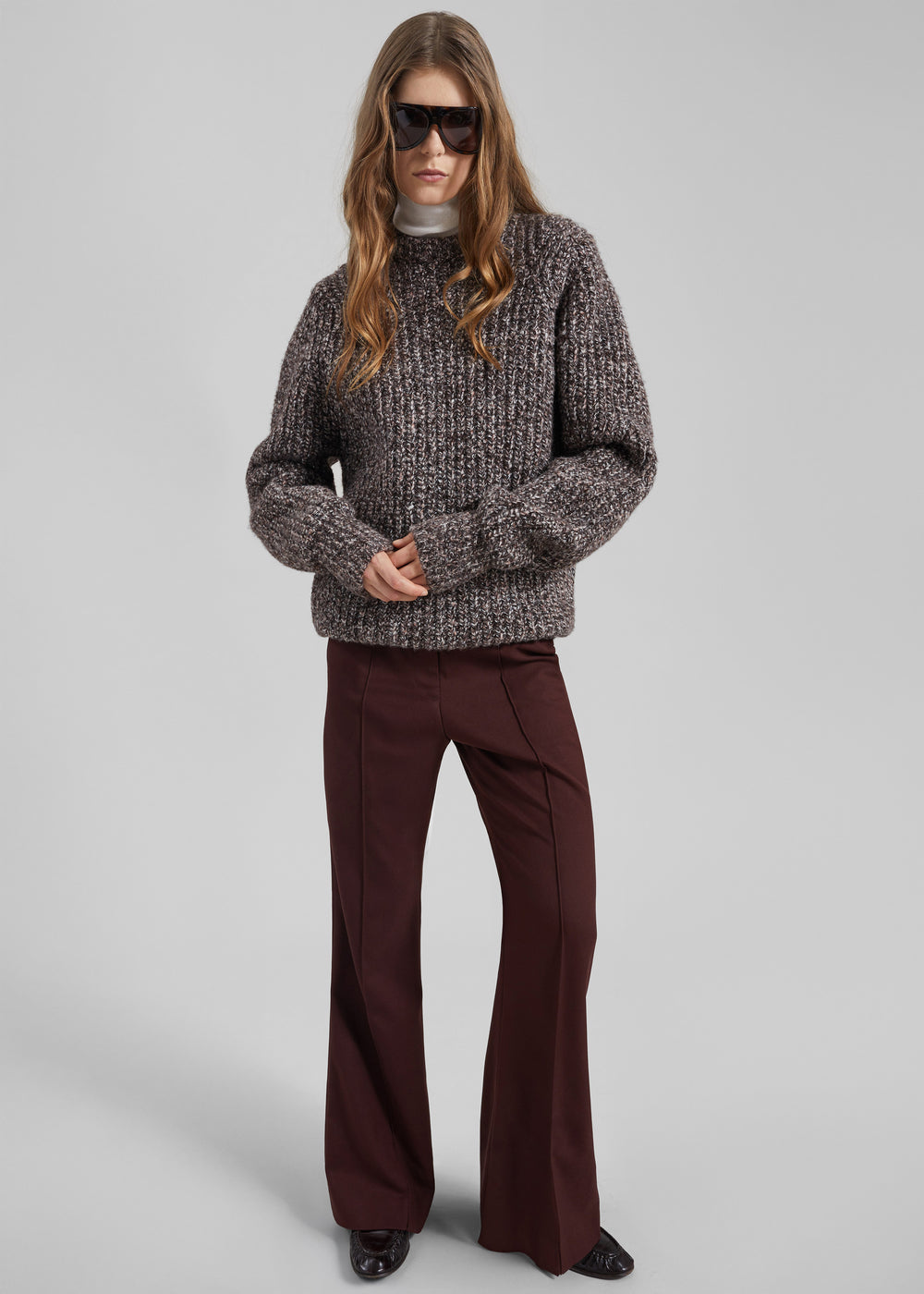 Vezia Chunky Knit Sweater - Brown Melange - 1