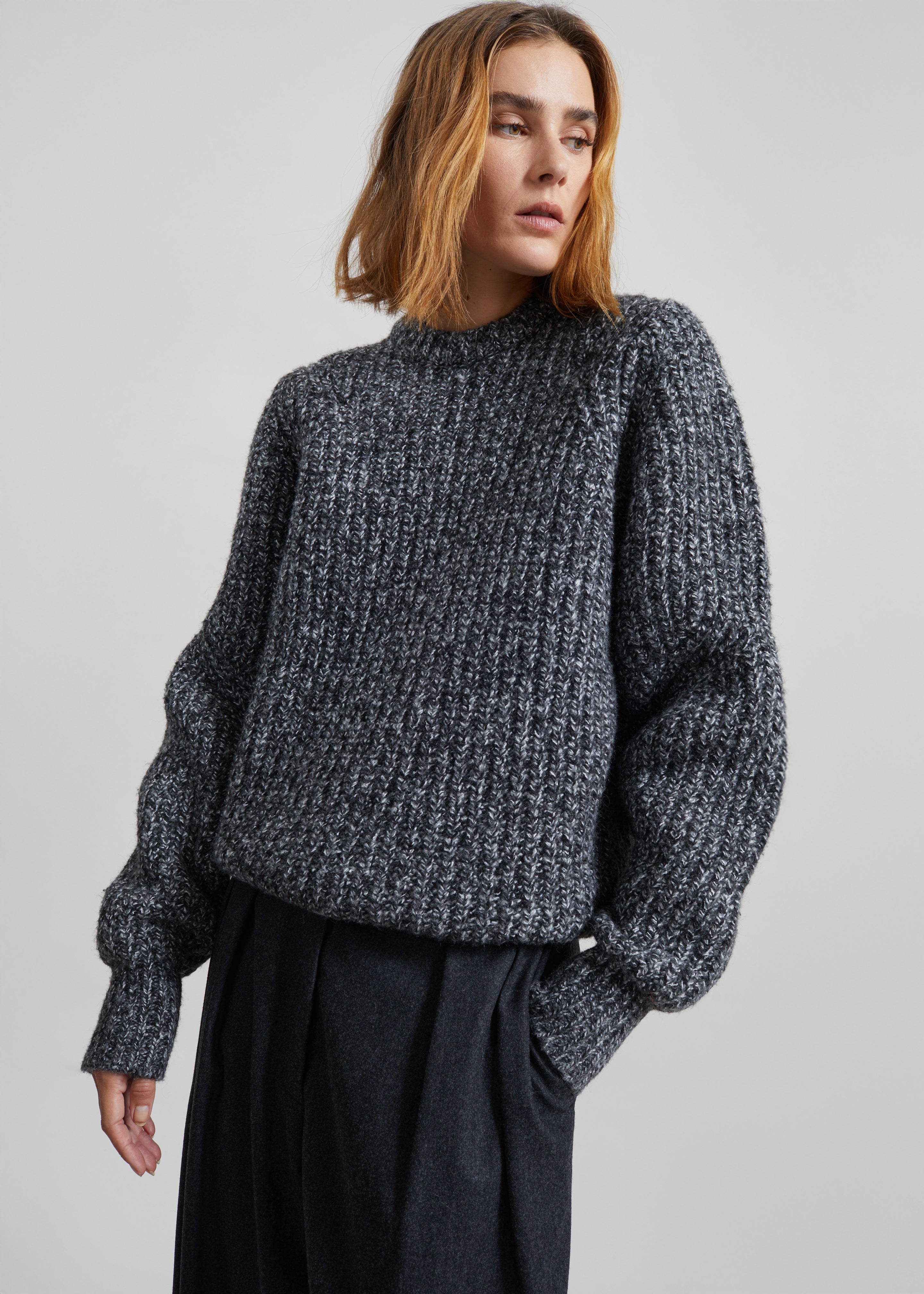 Vezia Chunky Knit Sweater - Dark Grey Melange – The Frankie Shop