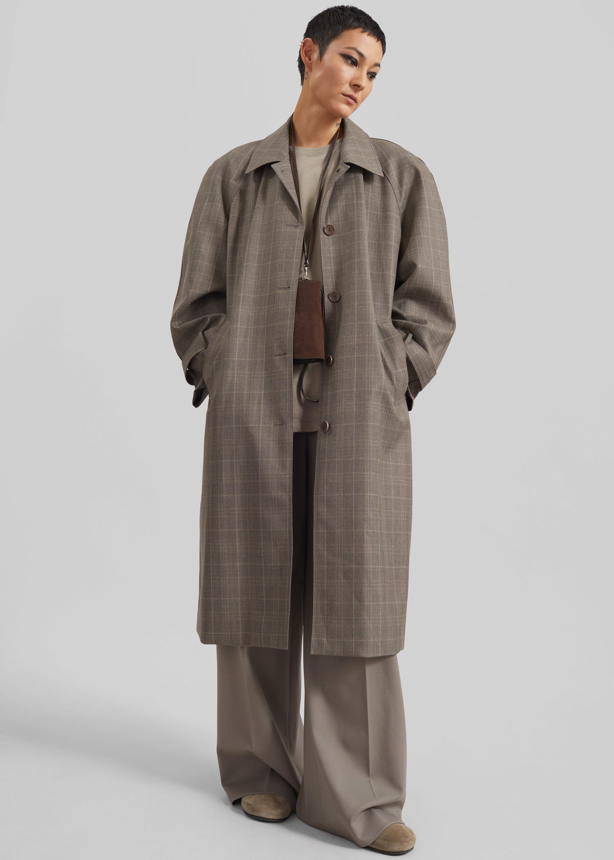 Viana Trench Coat - Brown Glen Plaid - 1