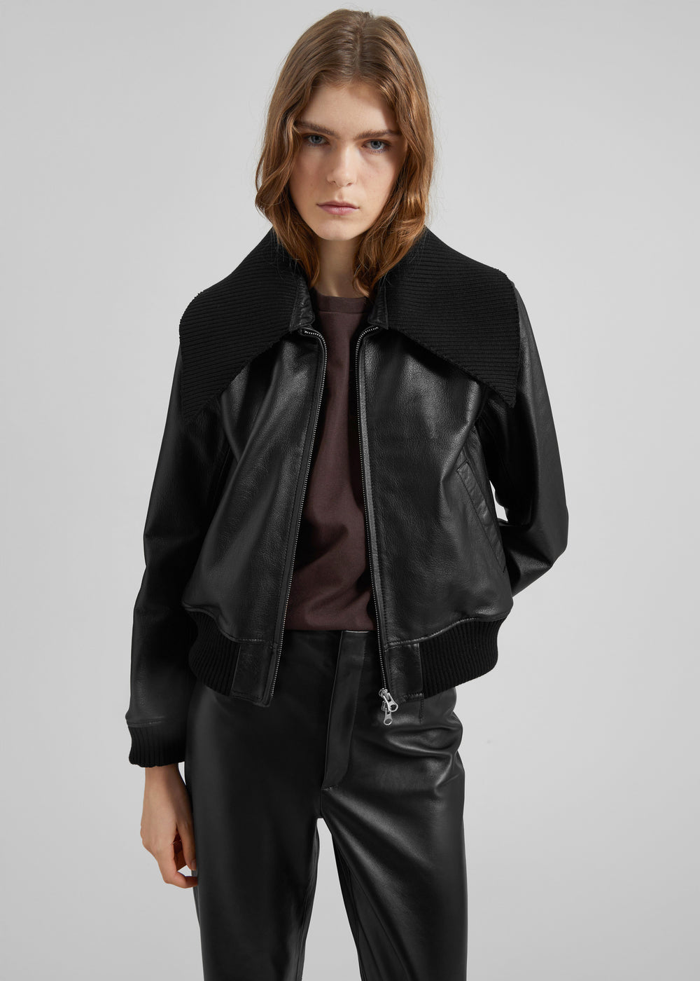 Vidsel Leather Bomber Jacket - Black - 1