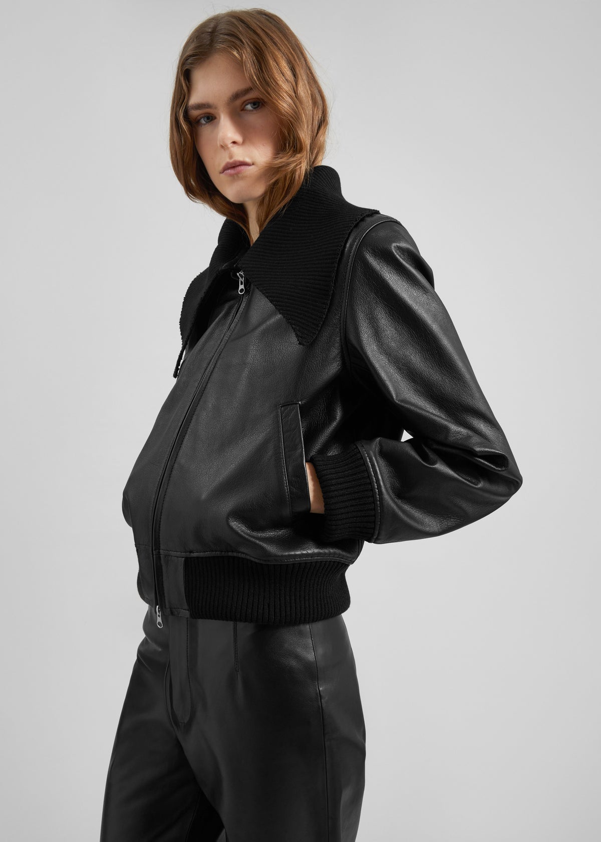 Vidsel Leather Bomber Jacket - Black - 3