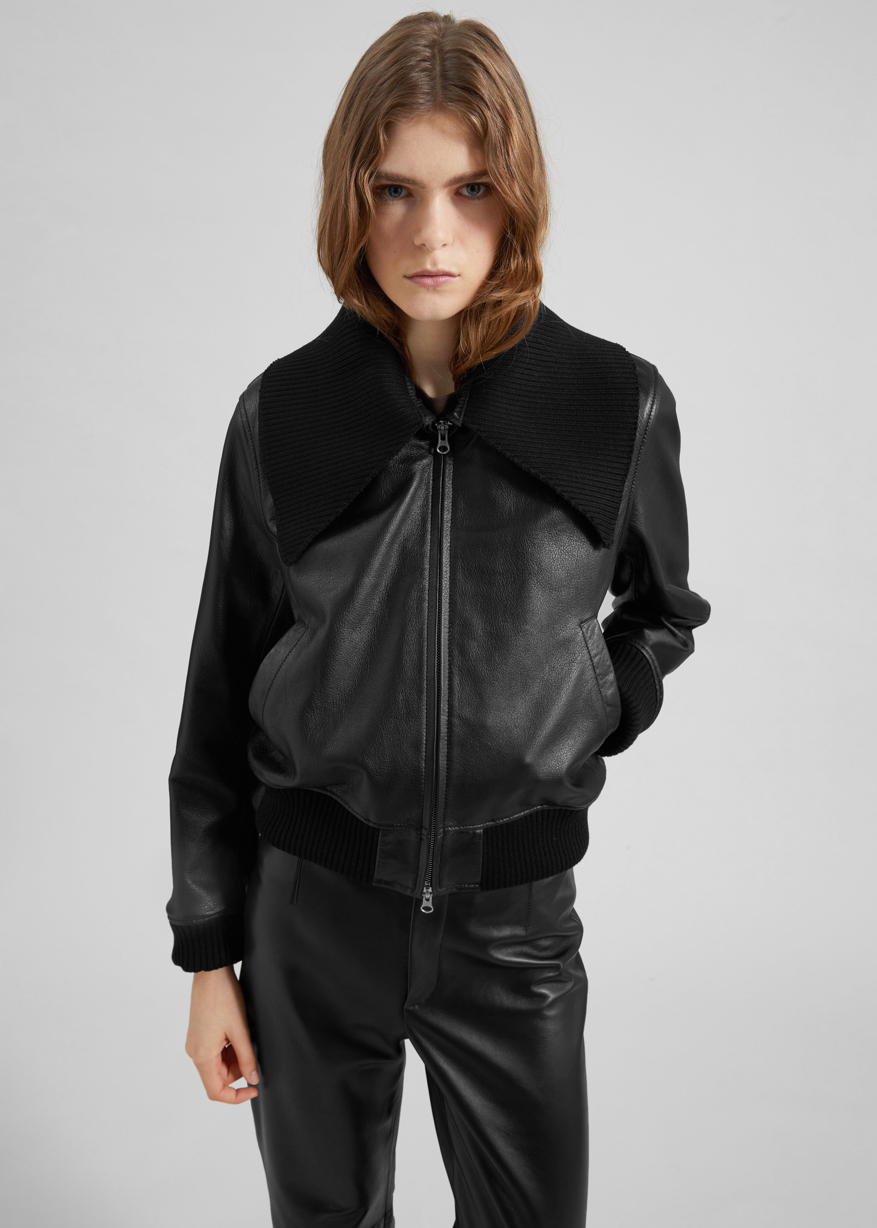 Vidsel Leather Bomber Jacket - Black - 5