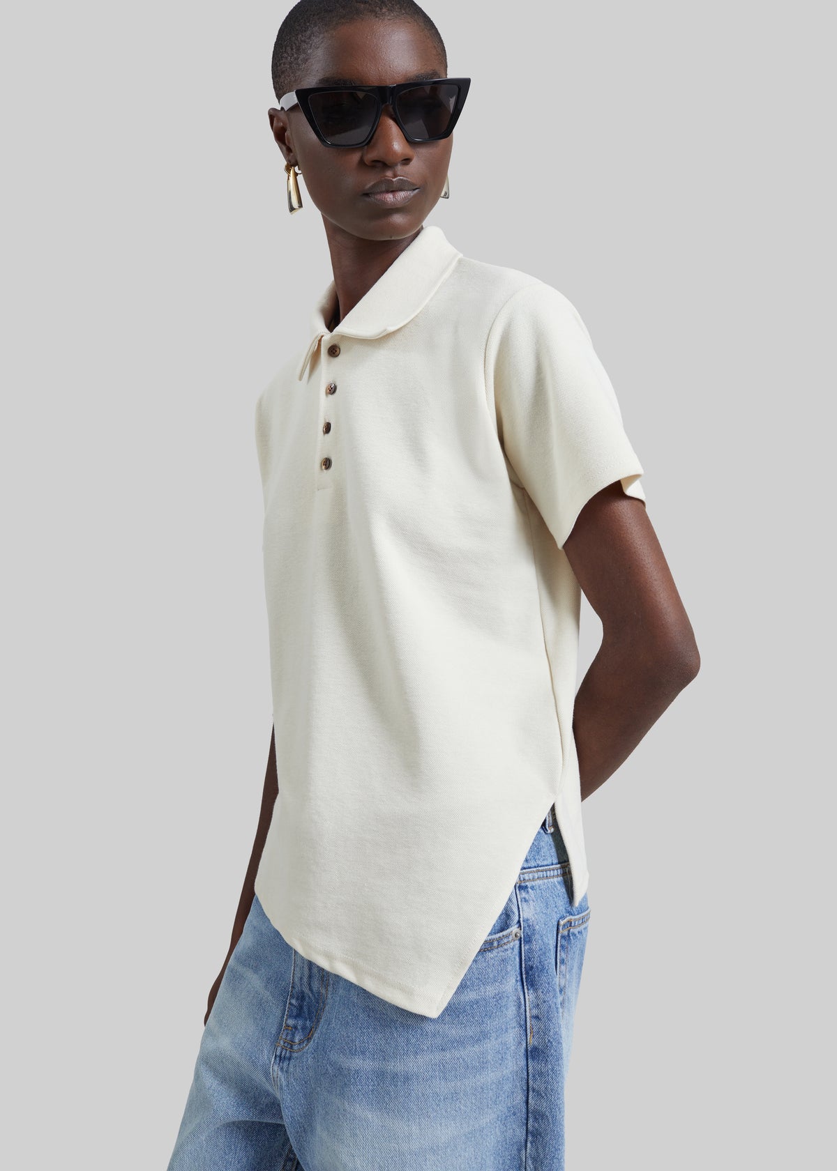 Vila Asymmetric Polo Shirt - Cream