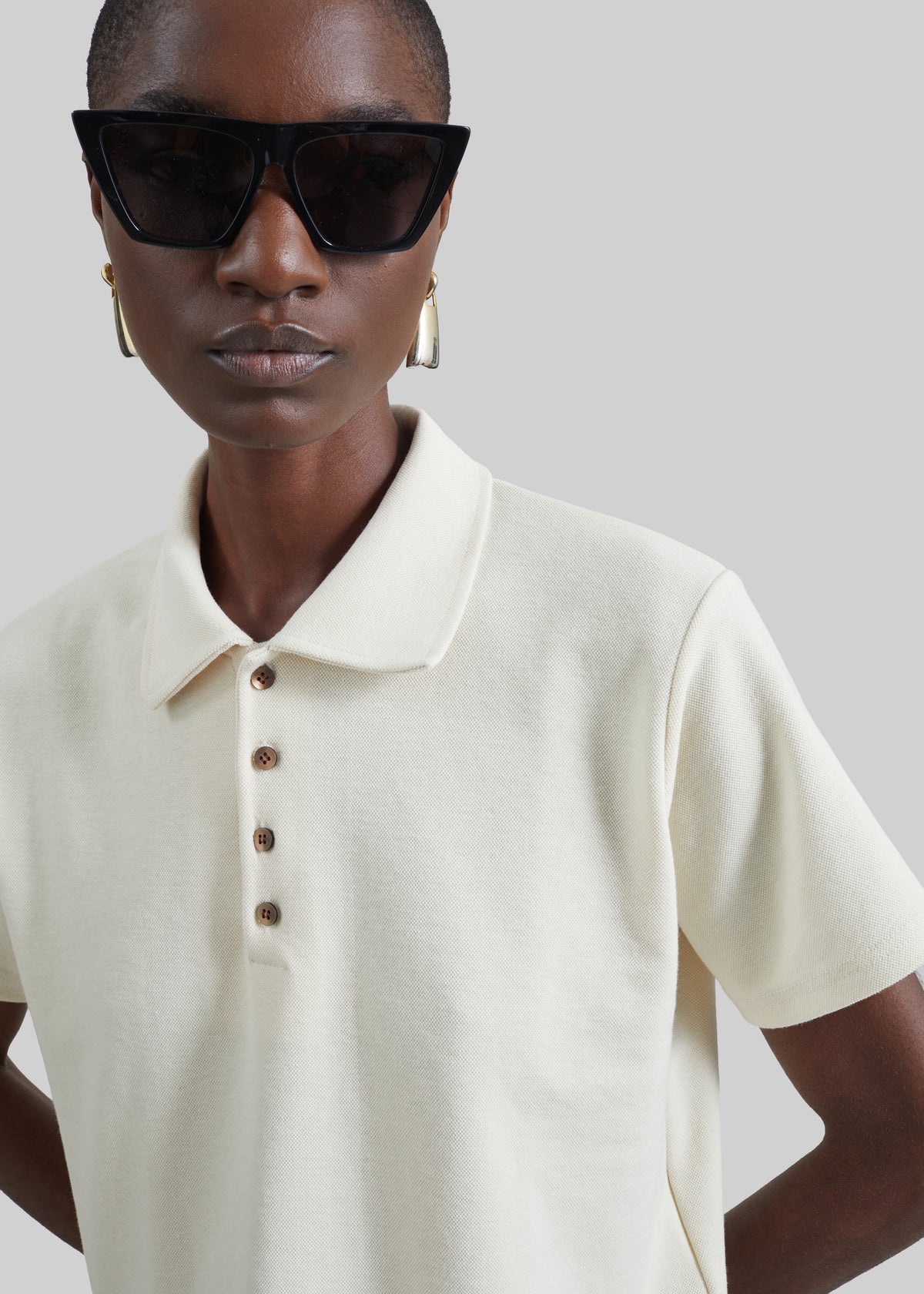 Vila Asymmetric Polo Shirt - Cream