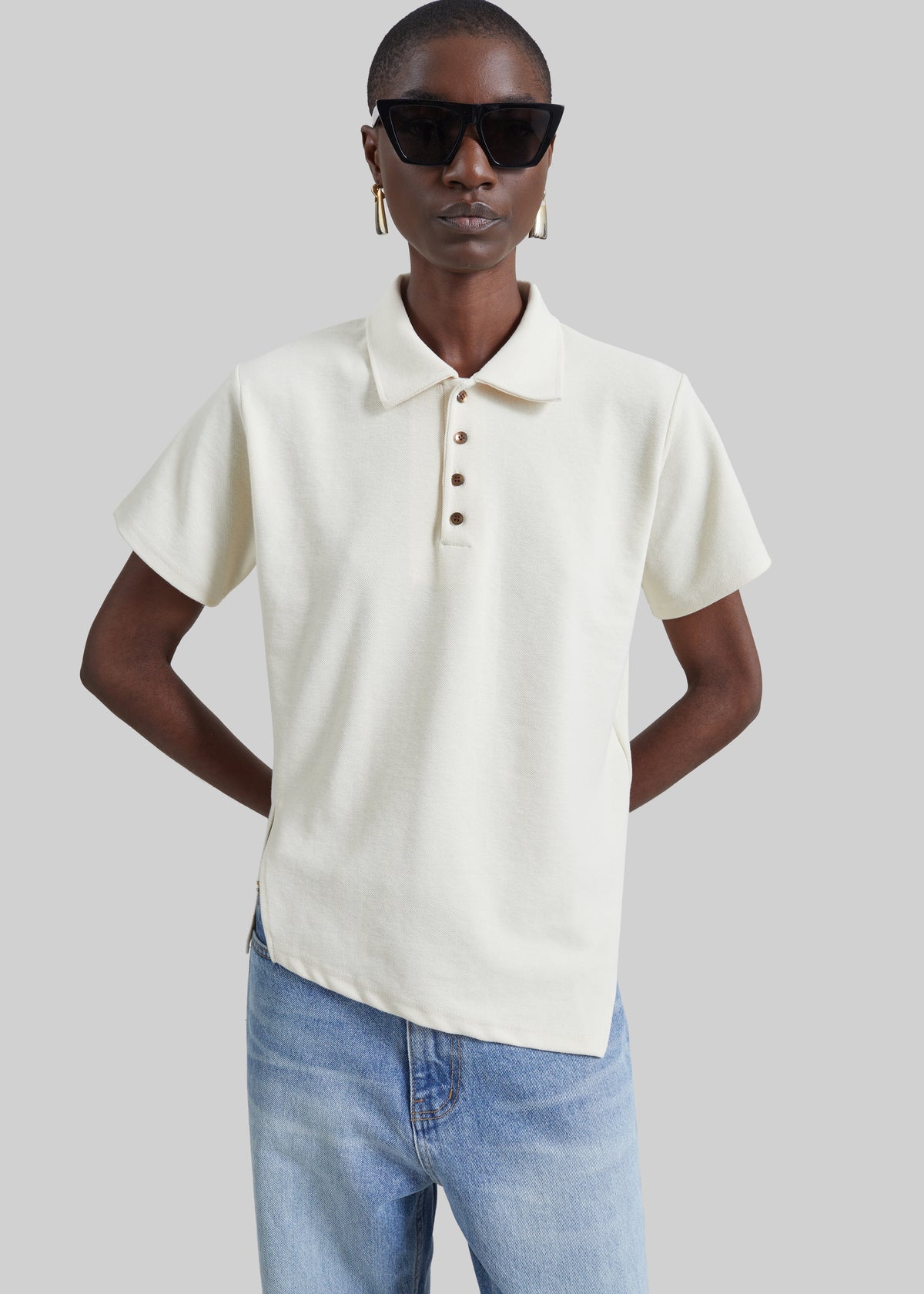 Vila Asymmetric Polo Shirt - Cream