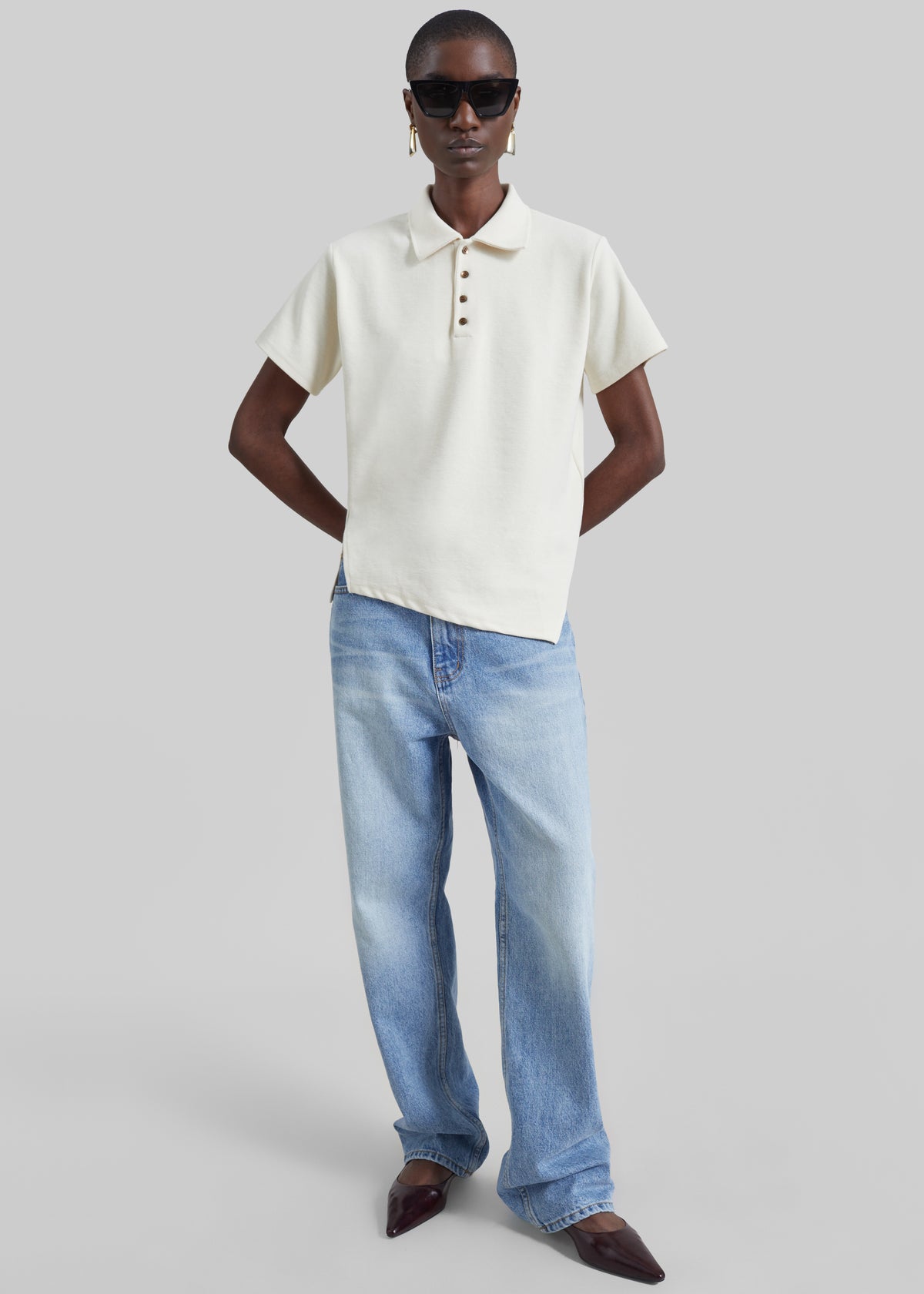 Vila Asymmetric Polo Shirt - Cream